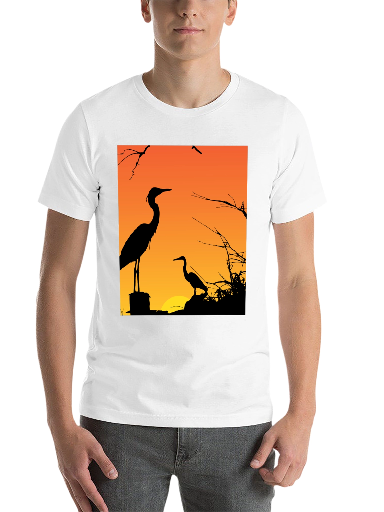 Black Heron Sunset Graphic Tee - Black Cotton T-Shirt view 14