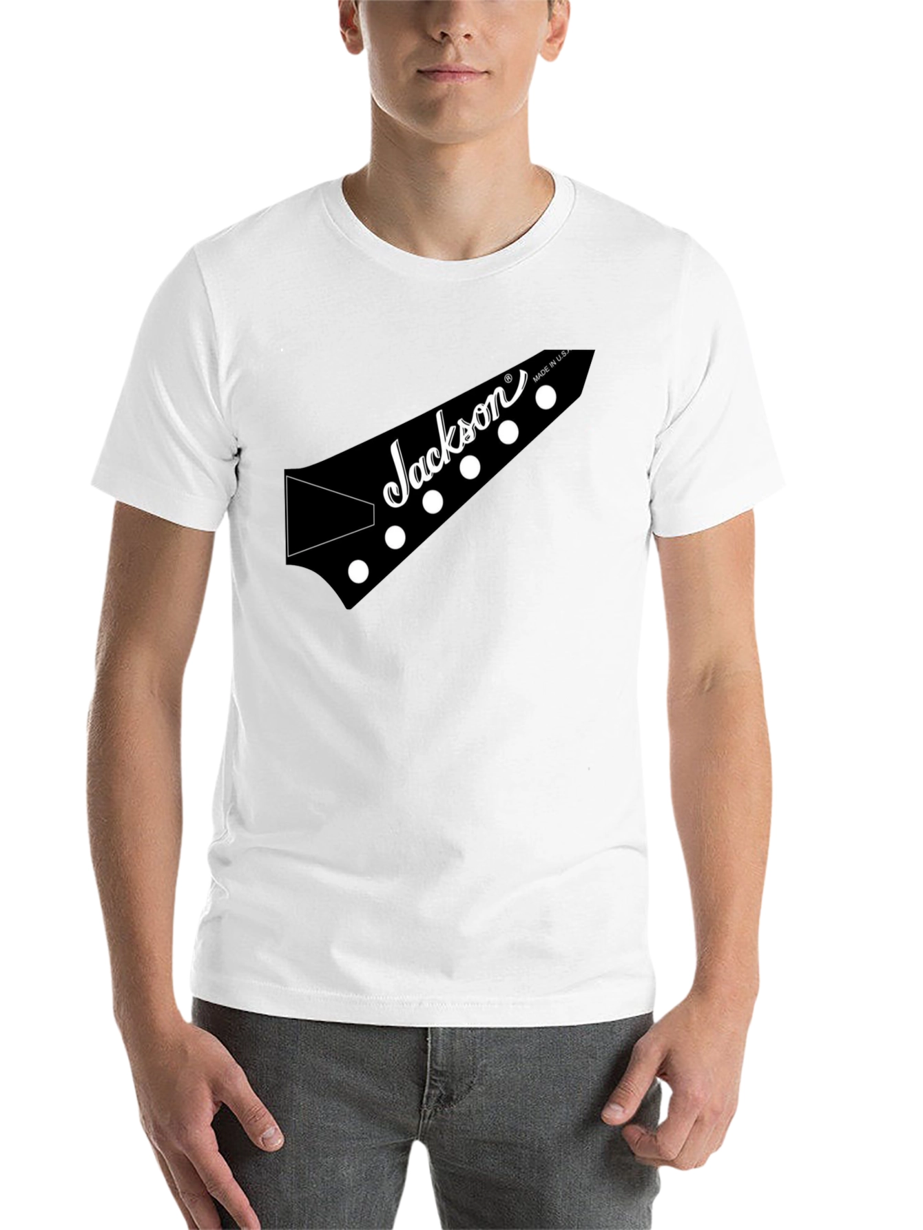 Black Jackson Guitar Headstock Black T-Shirt view 14