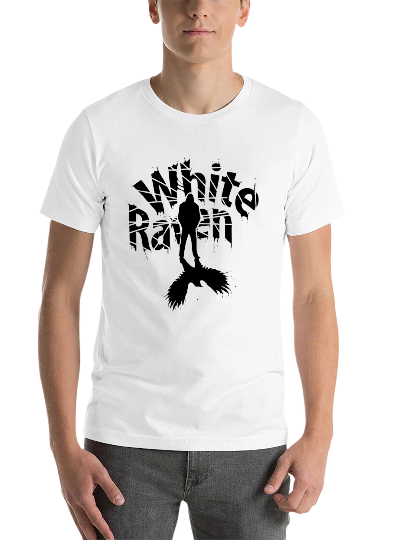 White Raven Graphic Tee - Dark Silhouette Design T-Shirt - 14