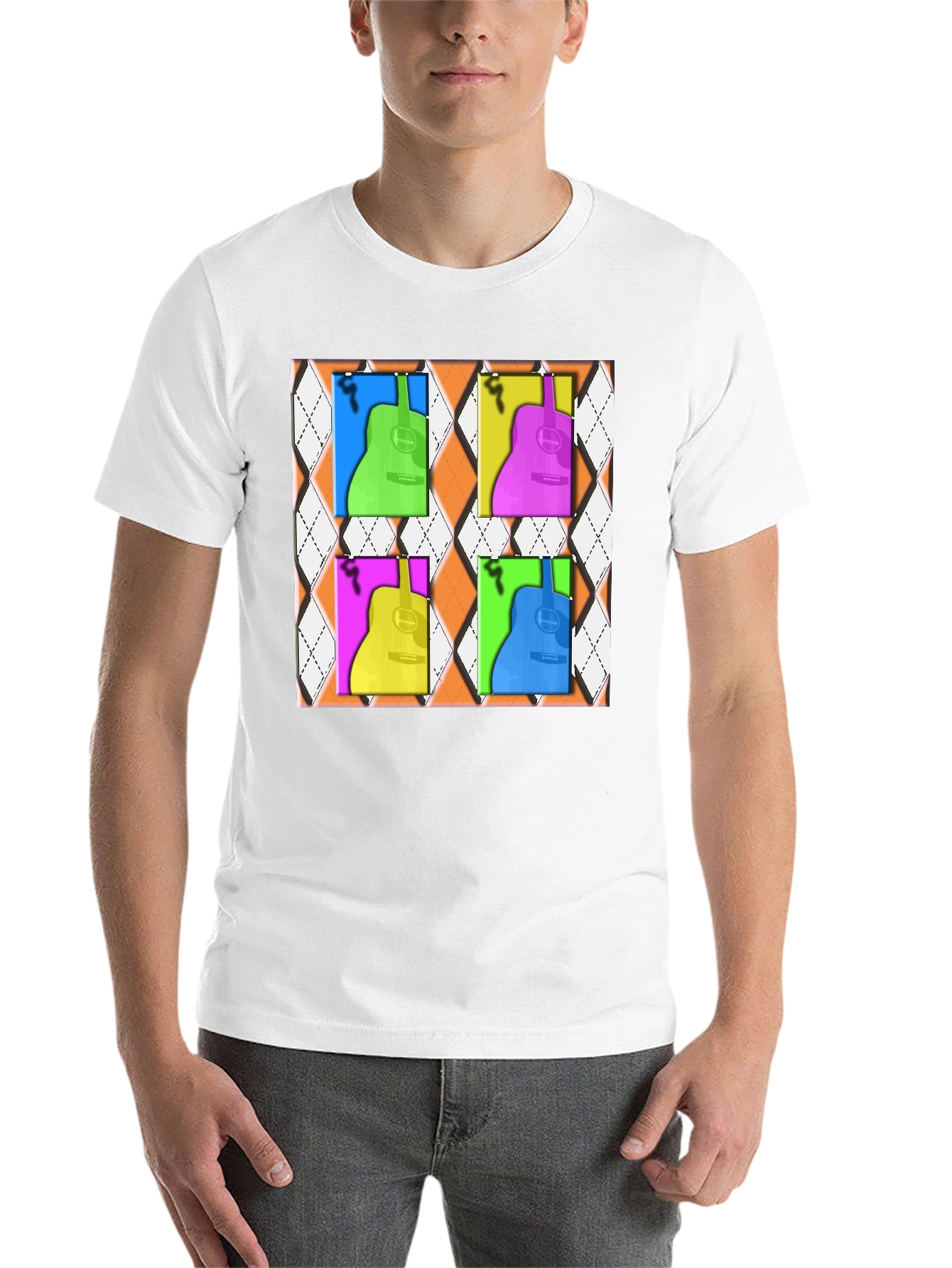 Black Pop Art Guitar T-Shirt - Modern Musical Design view 14