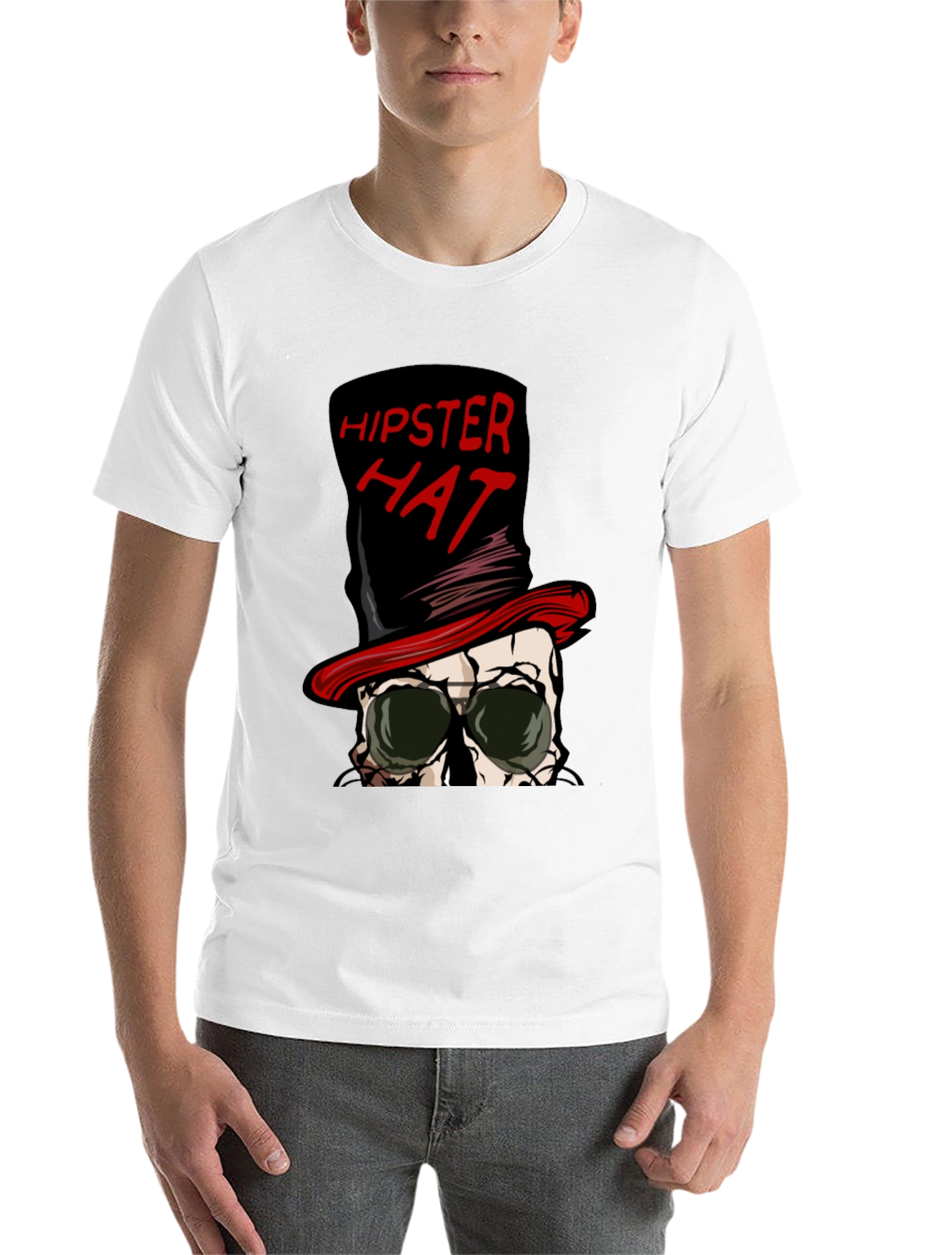 Black Hipster Hat Skull Graphic Tee view 14