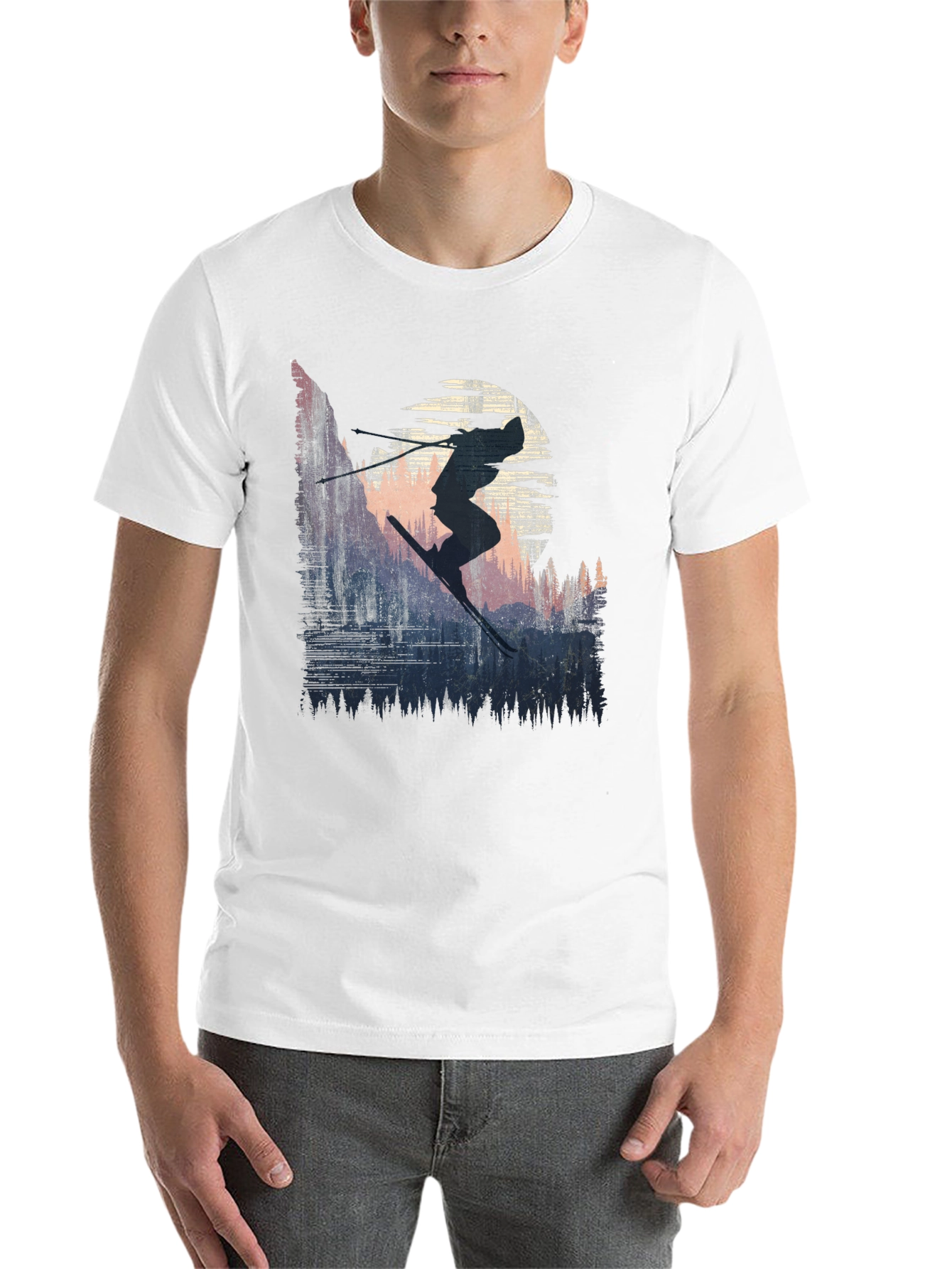 Black Skier Silhouette Graphic Tee - Black Cotton T-Shirt view 14