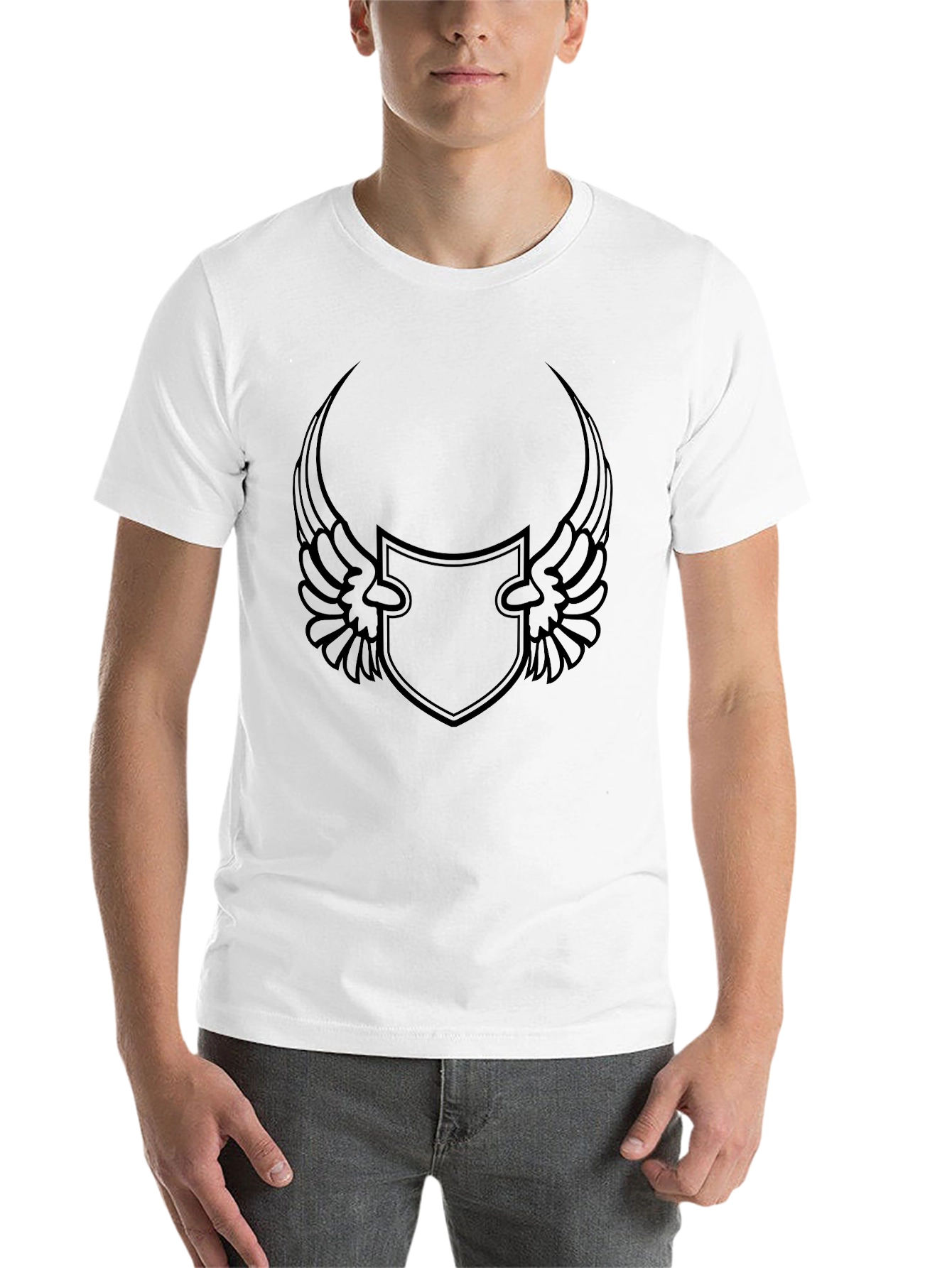 Black Men's Black Graphic Tee - Winged Shield Design view 14