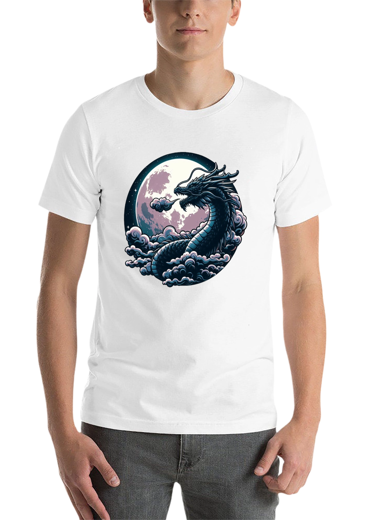 Black Dragon Moon Graphic Tee - Black Cotton T-Shirt view 14