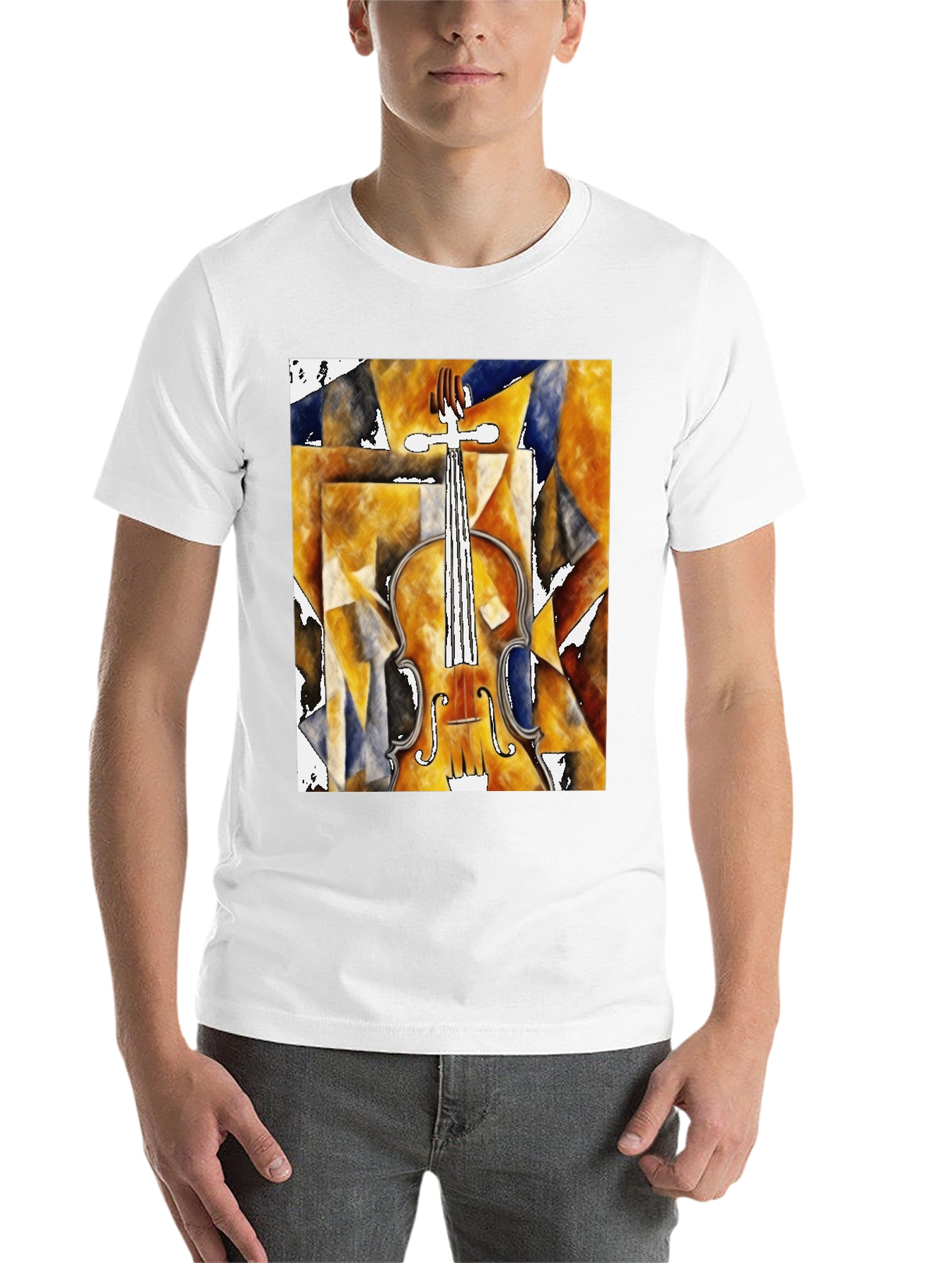 Black Abstract Violin Graphic Tee - Black Unisex Shirt view 14