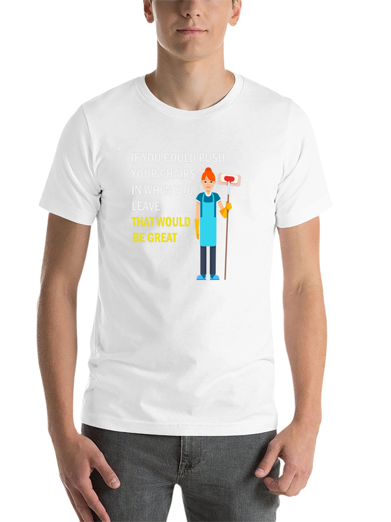 Black Push in Chairs Funny Janitor Graphic T-Shirt view 14
