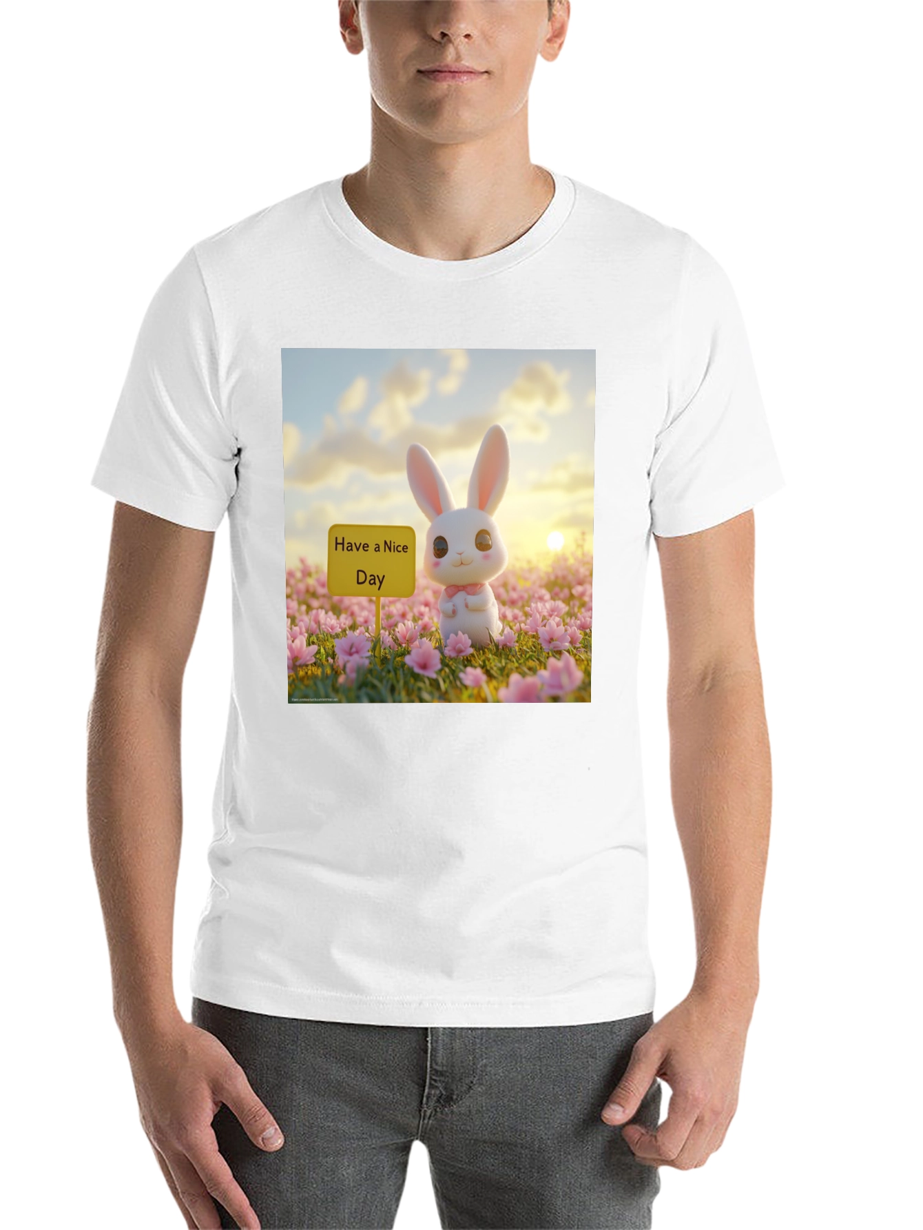 Black Cute Bunny 'Have a Nice Day' Graphic Tee view 14