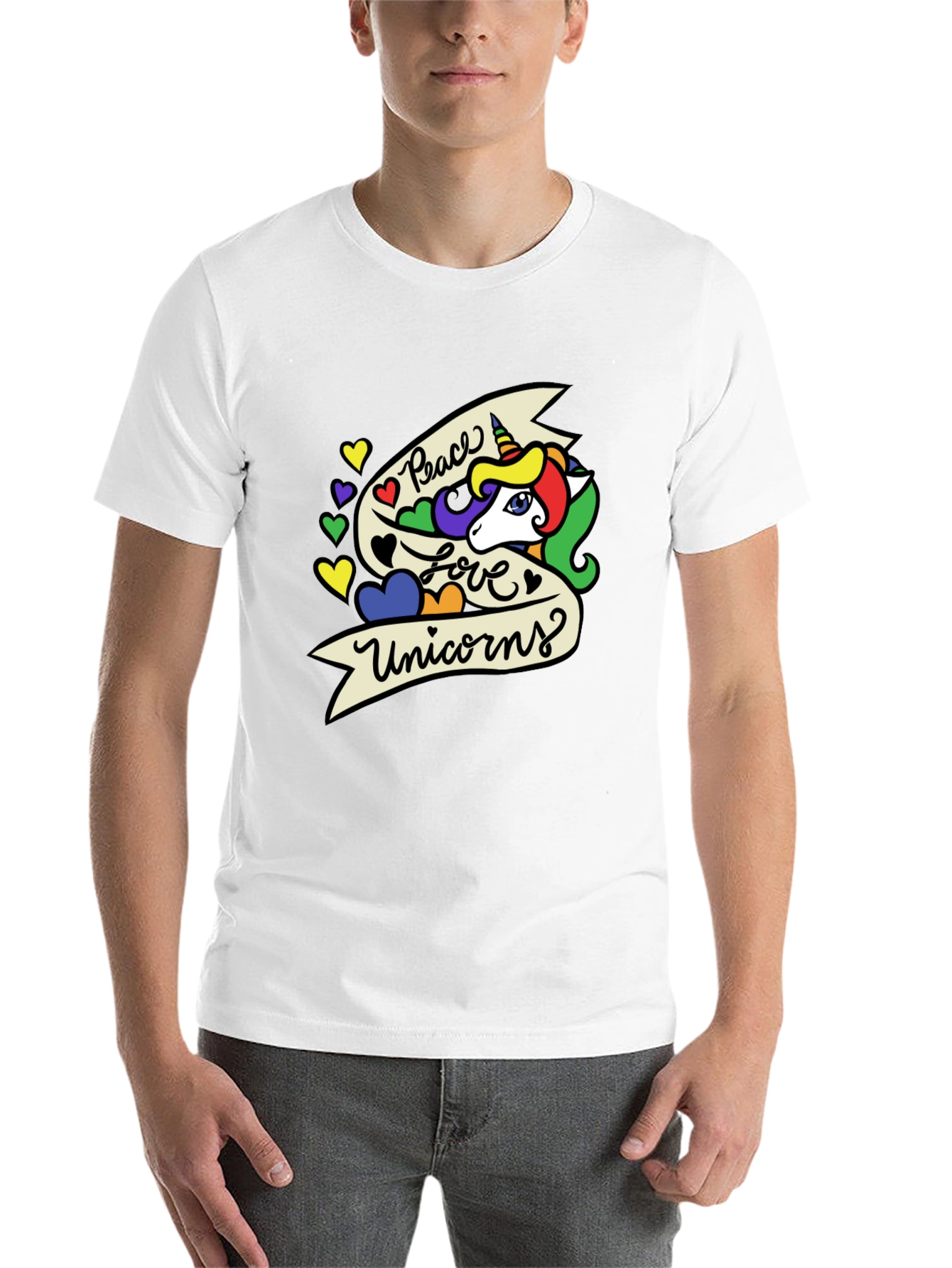Peace Love Unicorns Graphic T-Shirt - Black - 14