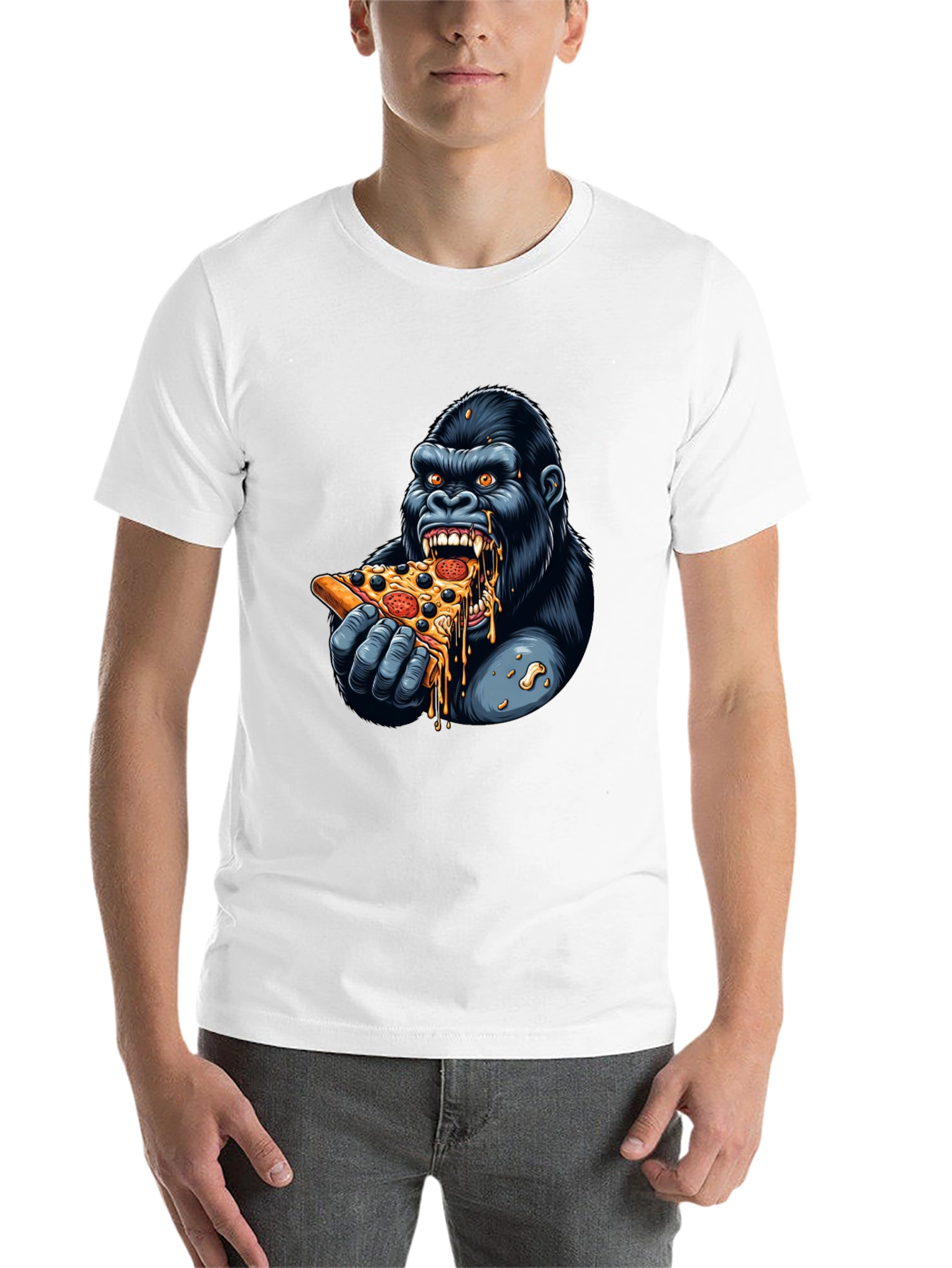 Black Gorilla Eating Pizza Graphic T-Shirt view 14