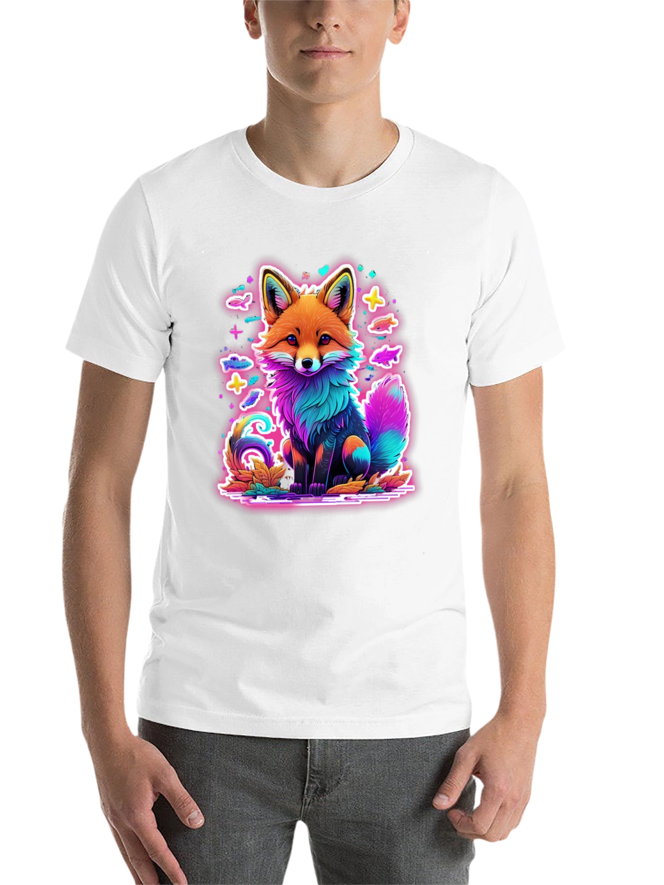 Black Neon Fox Graphic Tee - Unique Colorful Design view 14