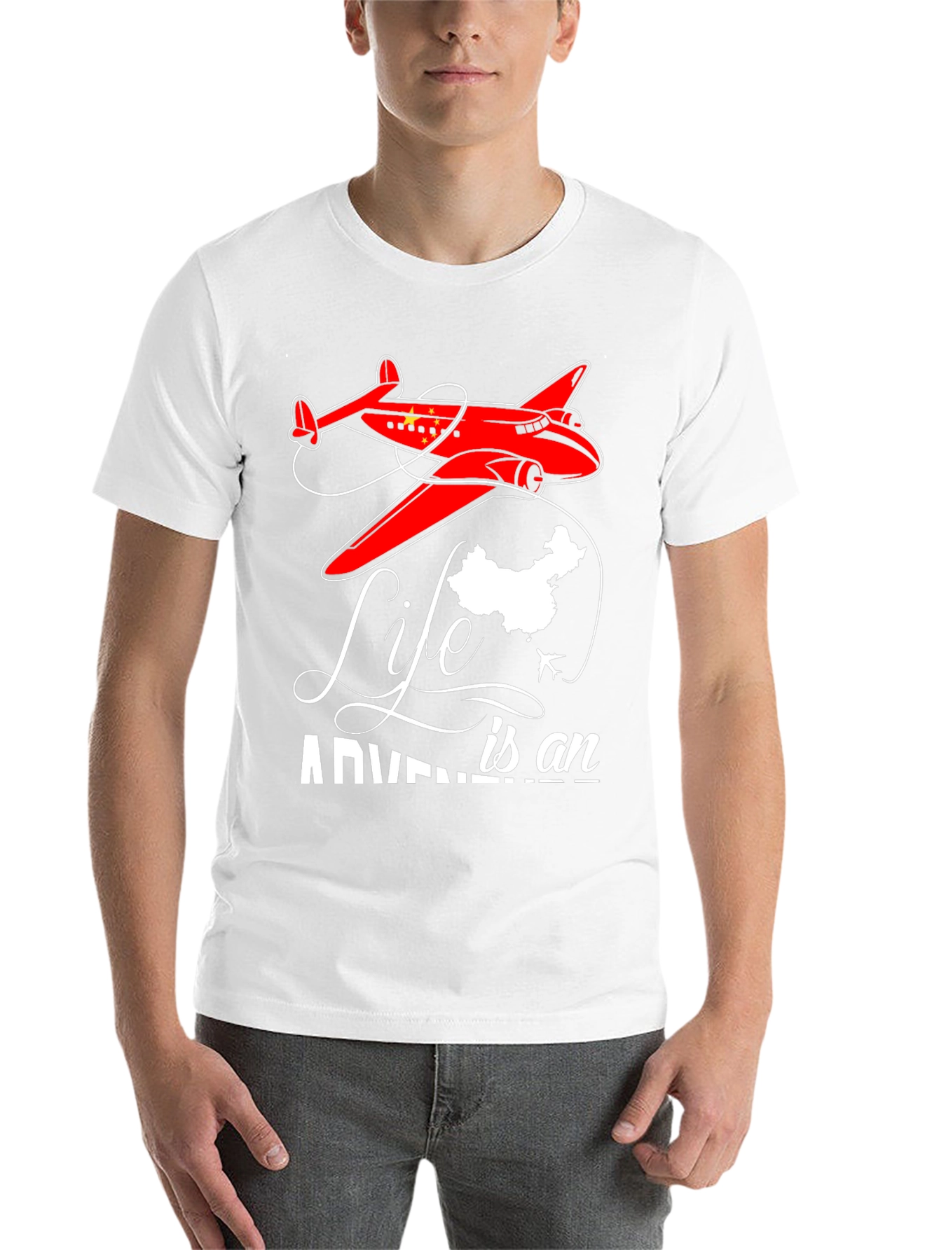 Black Adventure Life China Airplane Graphic T-Shirt view 14