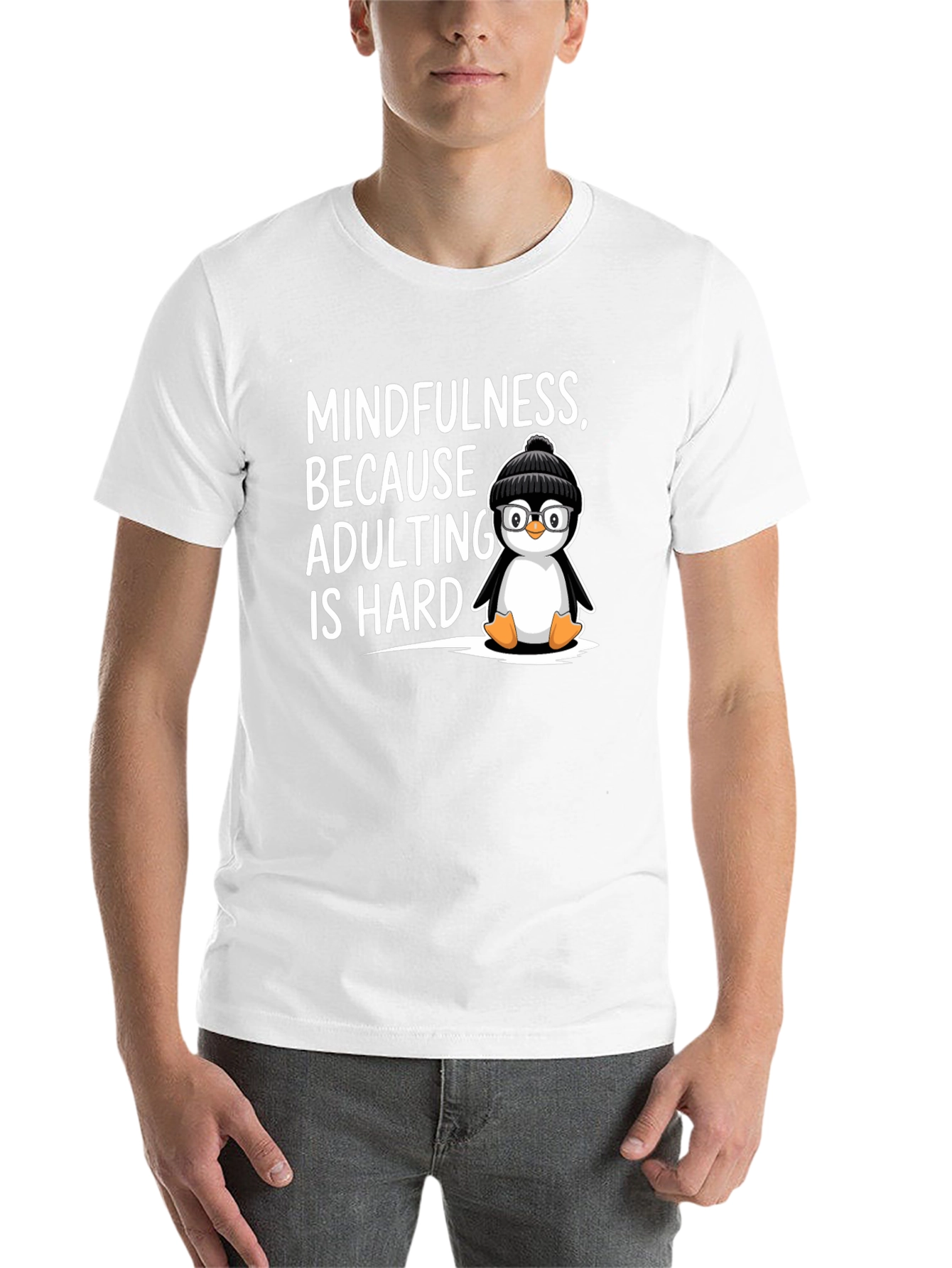 Black Mindfulness Penguin T-Shirt Adulting is Hard Humor Tee view 14