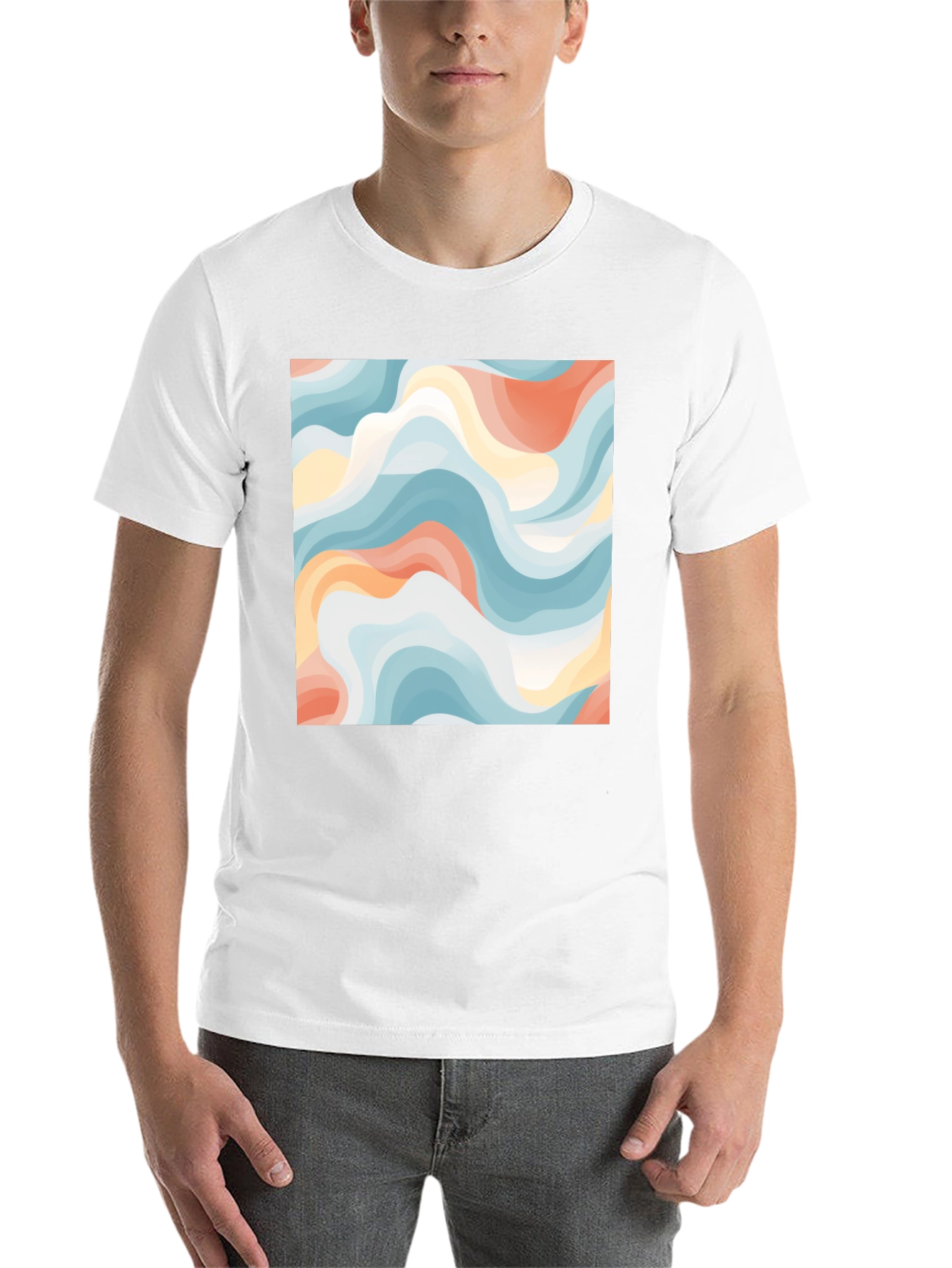 Black Abstract Wave Print Tee - Modern Art Shirt view 14
