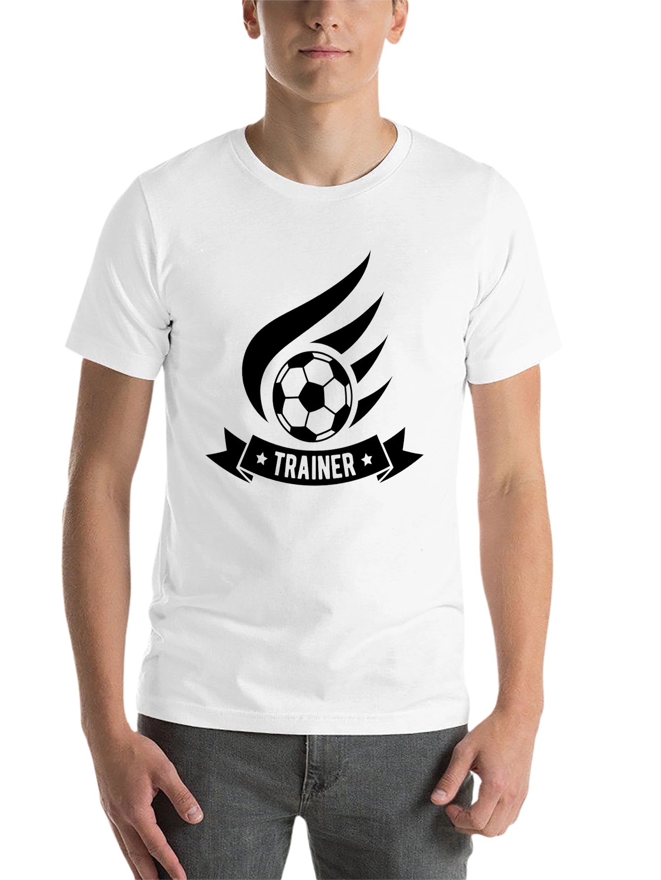 Black Soccer Trainer Graphic T-Shirt - Black Cotton Tee view 14