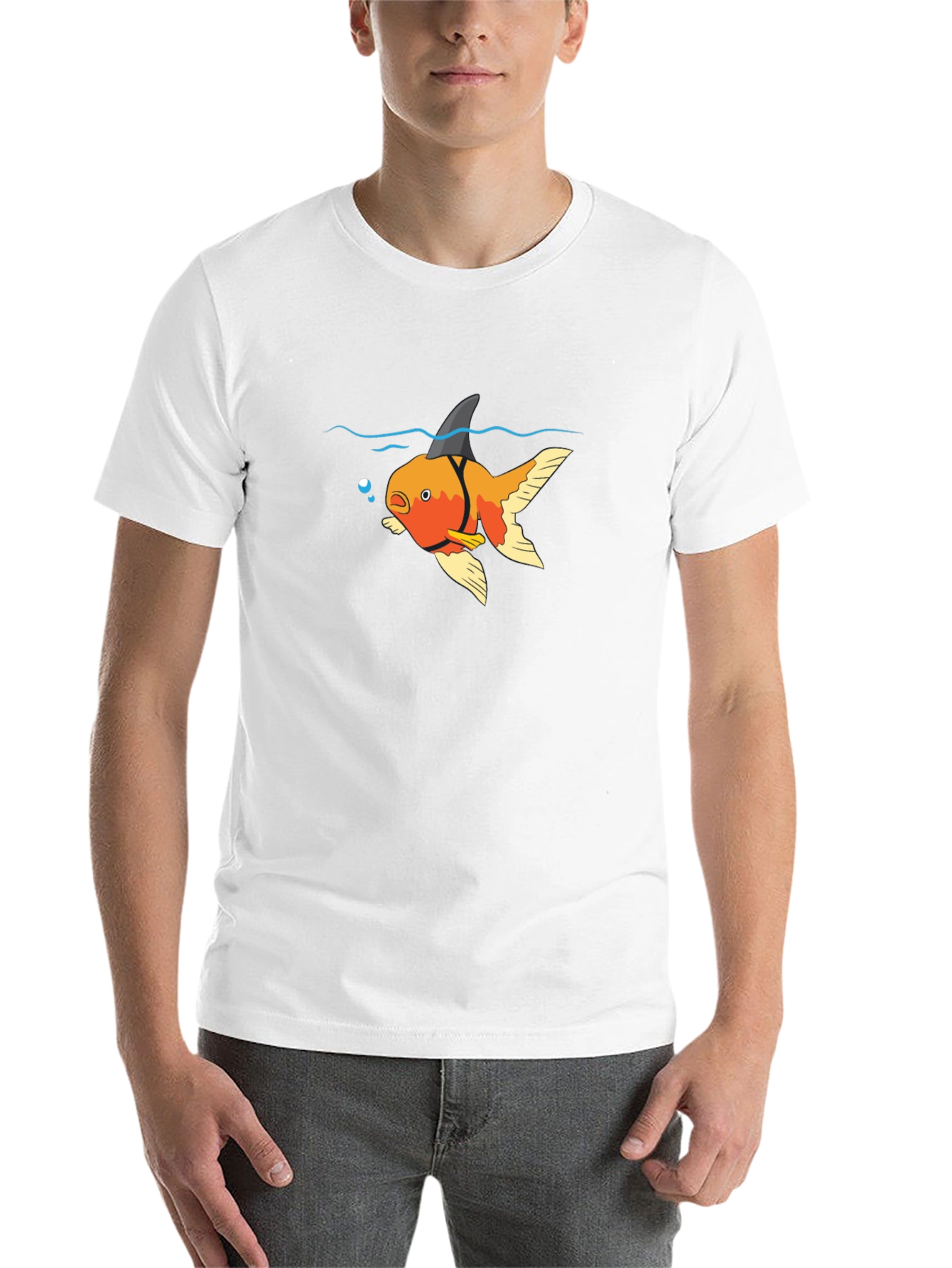 Black Funny Goldfish Shark Fin T-Shirt view 14