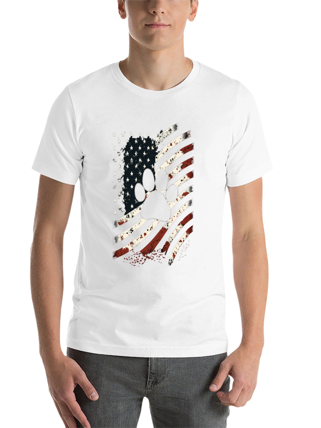 Black Patriotic Paw Print USA Flag Graphic T-Shirt view 14