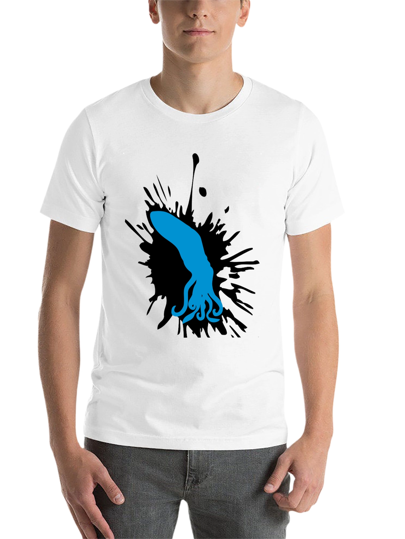 Black Blue Squid Graphic Tee - Black Cotton Shirt view 14