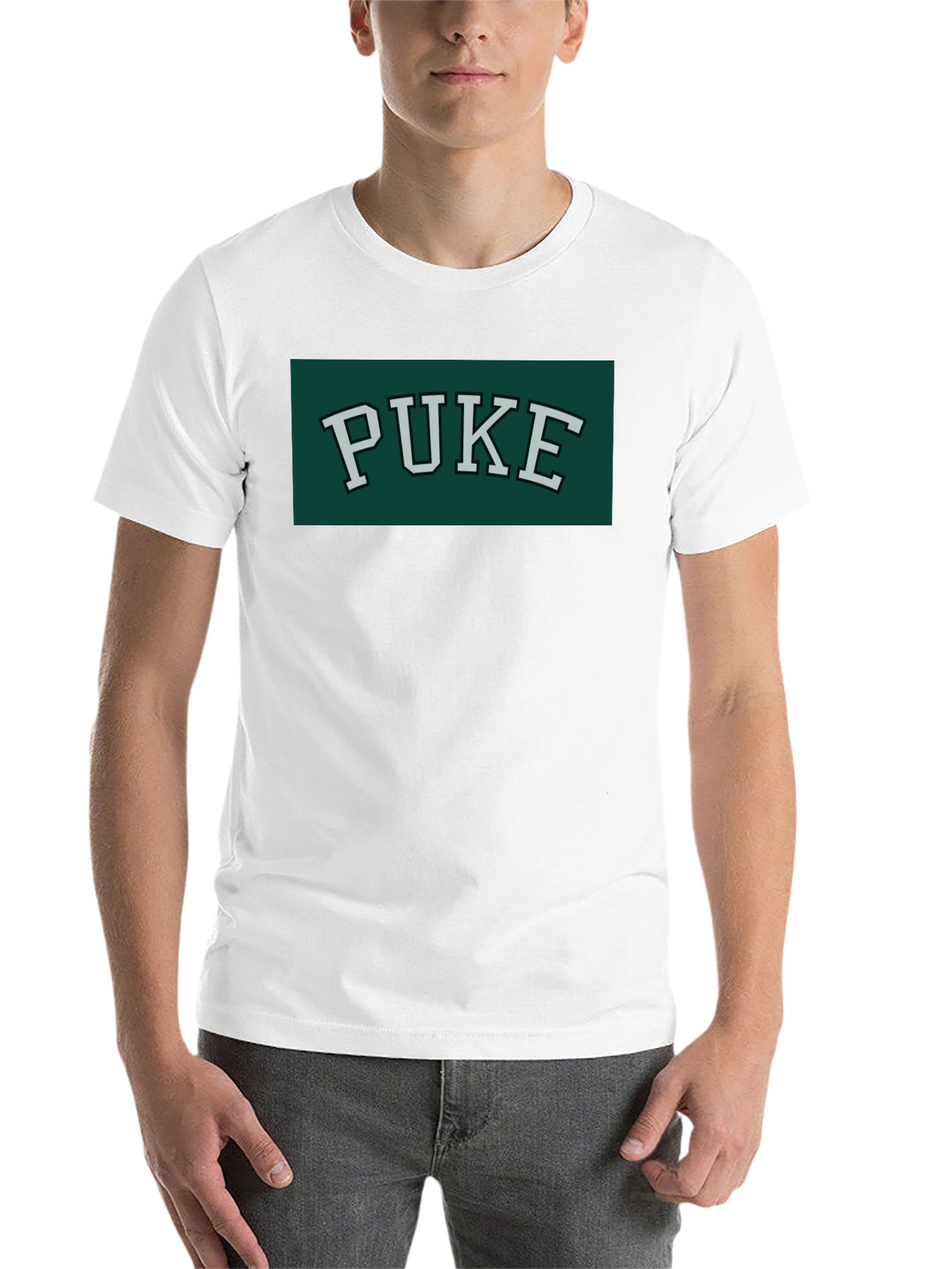 Black PUKE Text Tee - Retro College Style Graphic T-Shirt view 14