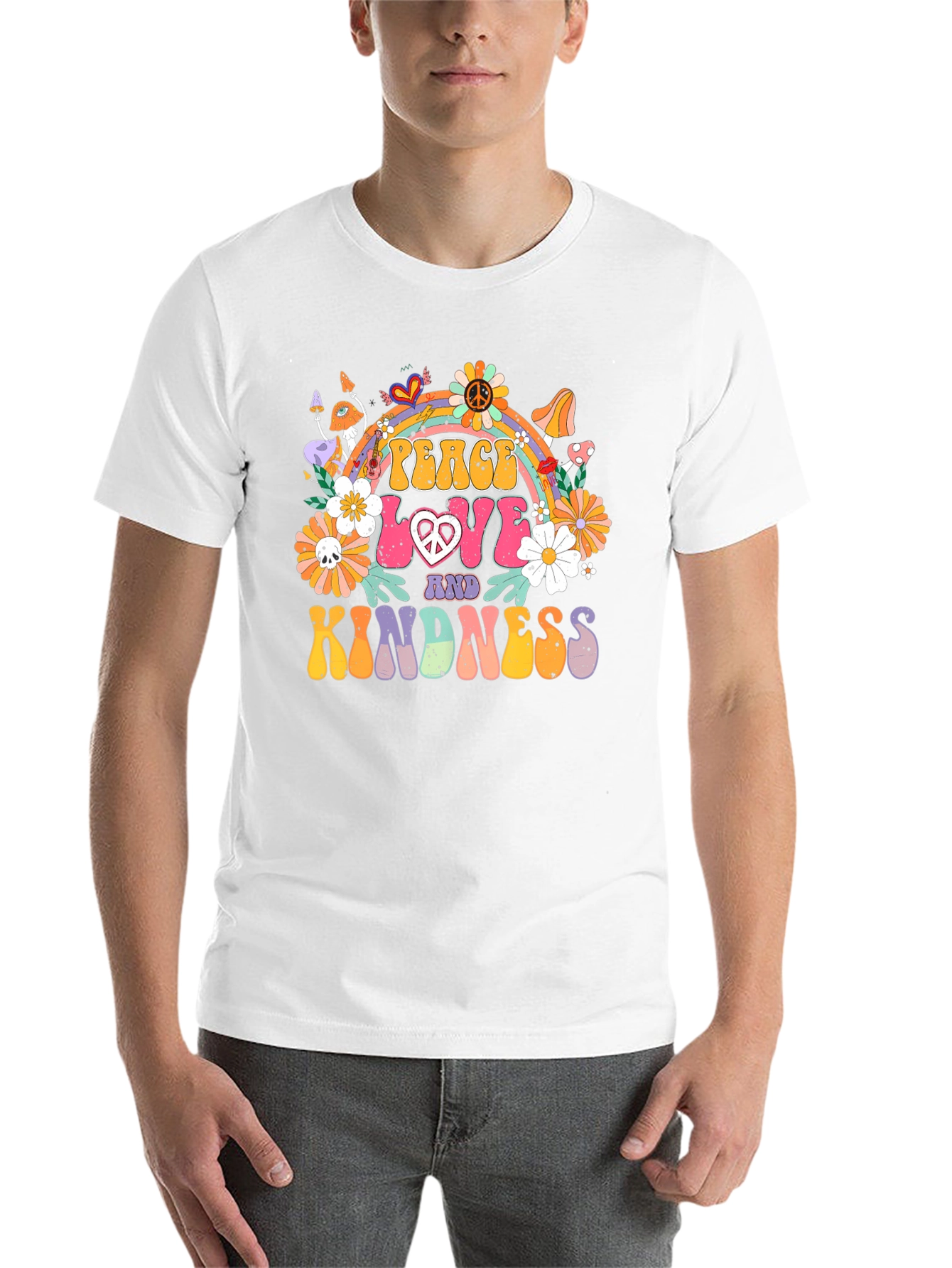 Black Peace Love Kindness Retro Graphic Tee view 14