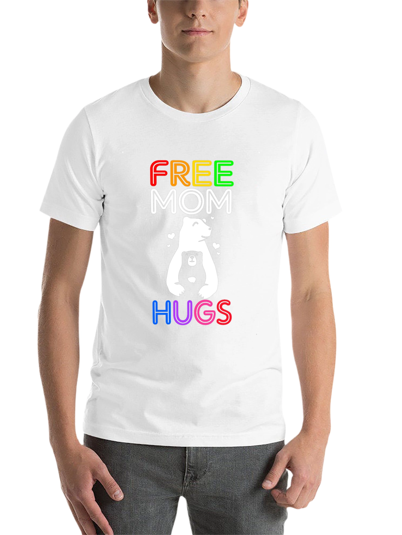 Black Free Mom Hugs Bear Graphic Tee view 14