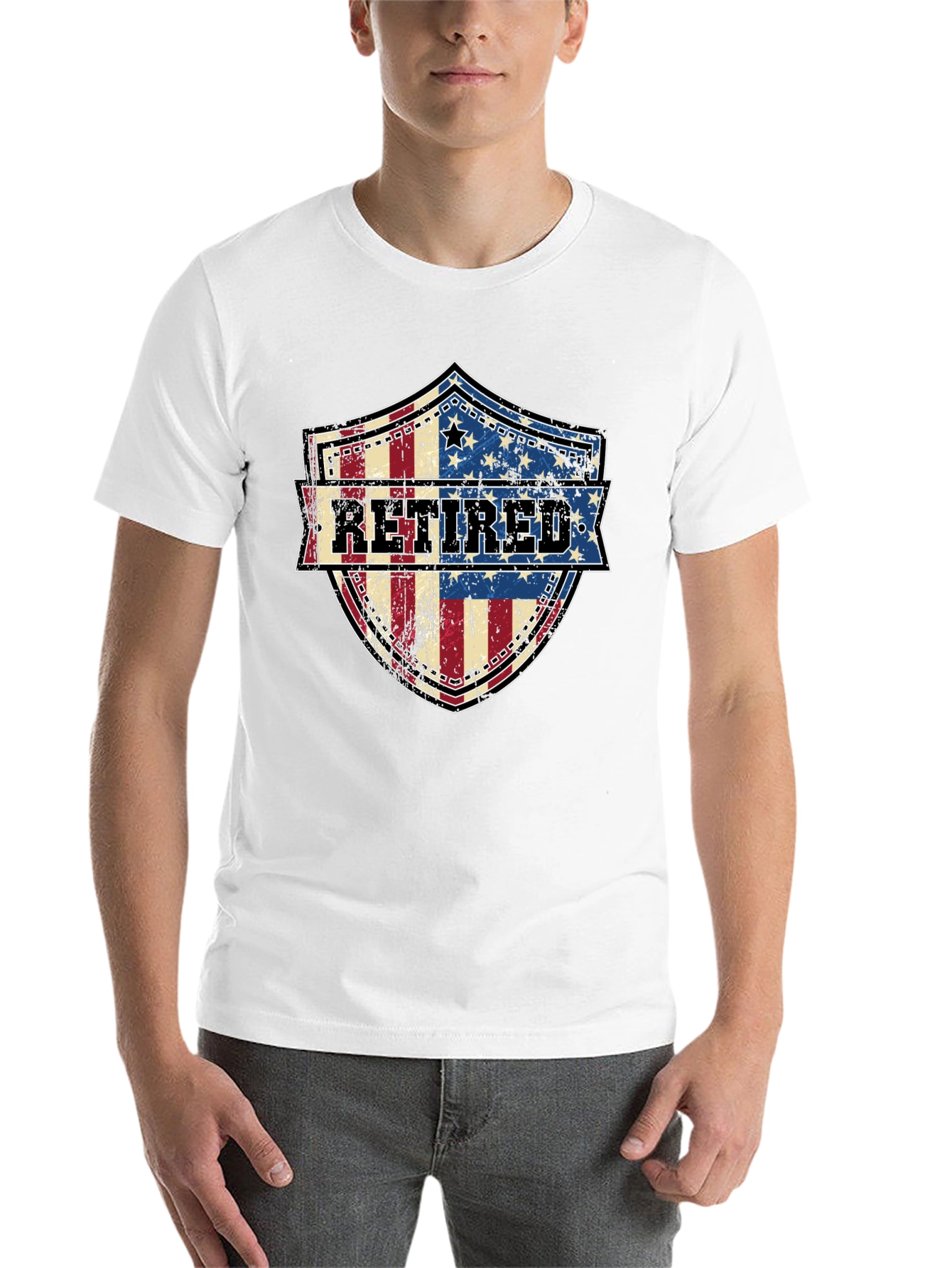 Black Retired American Flag Shield T-Shirt view 14