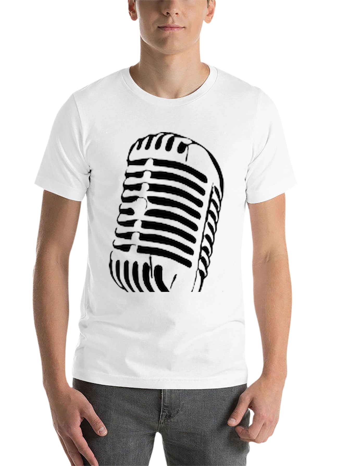 Black Vintage Microphone Graphic Tee - Retro Style Black T-Shirt view 14