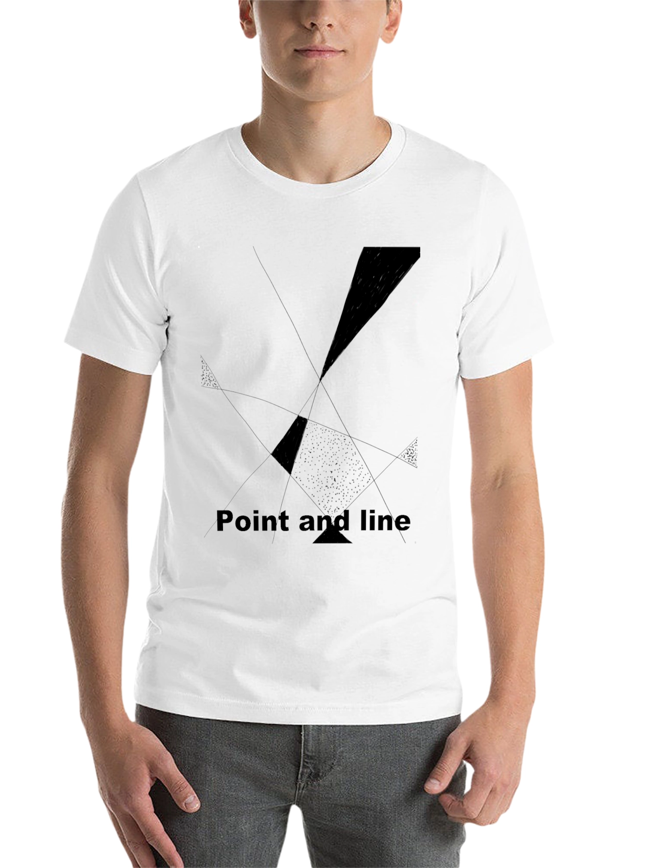 Black Abstract Geometric Black Tee - Point and Line Design view 14