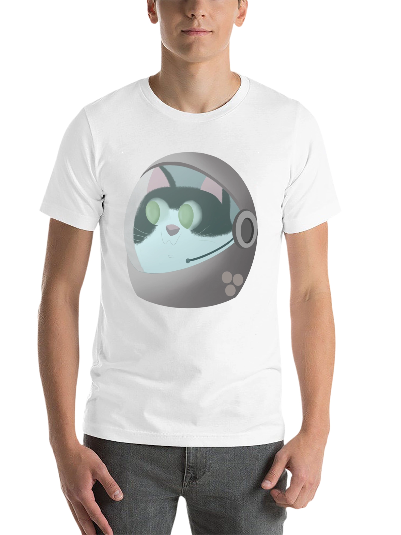 Black Astronaut Cat Graphic T-Shirt - Black Crew Neck Tee view 14