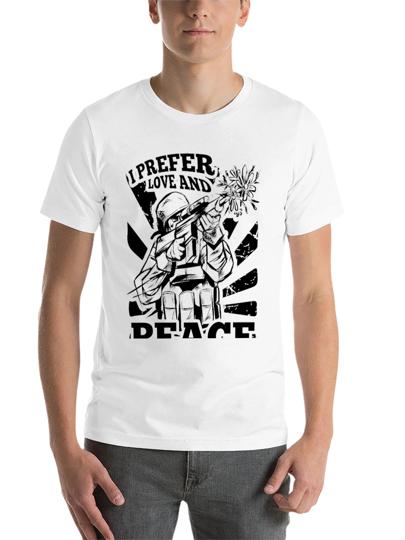 Black I Prefer Love and Peace Graphic Tee - Black view 14