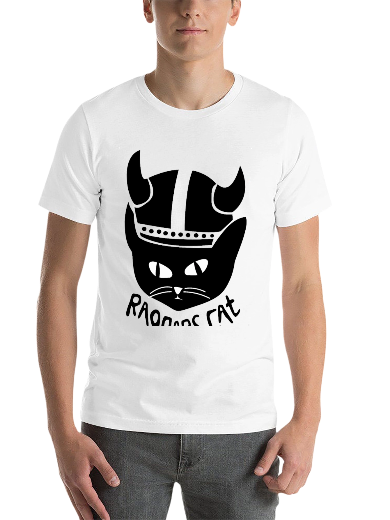 Black Viking Cat T-Shirt - Raonoane Cat - Black Cotton Tee view 14