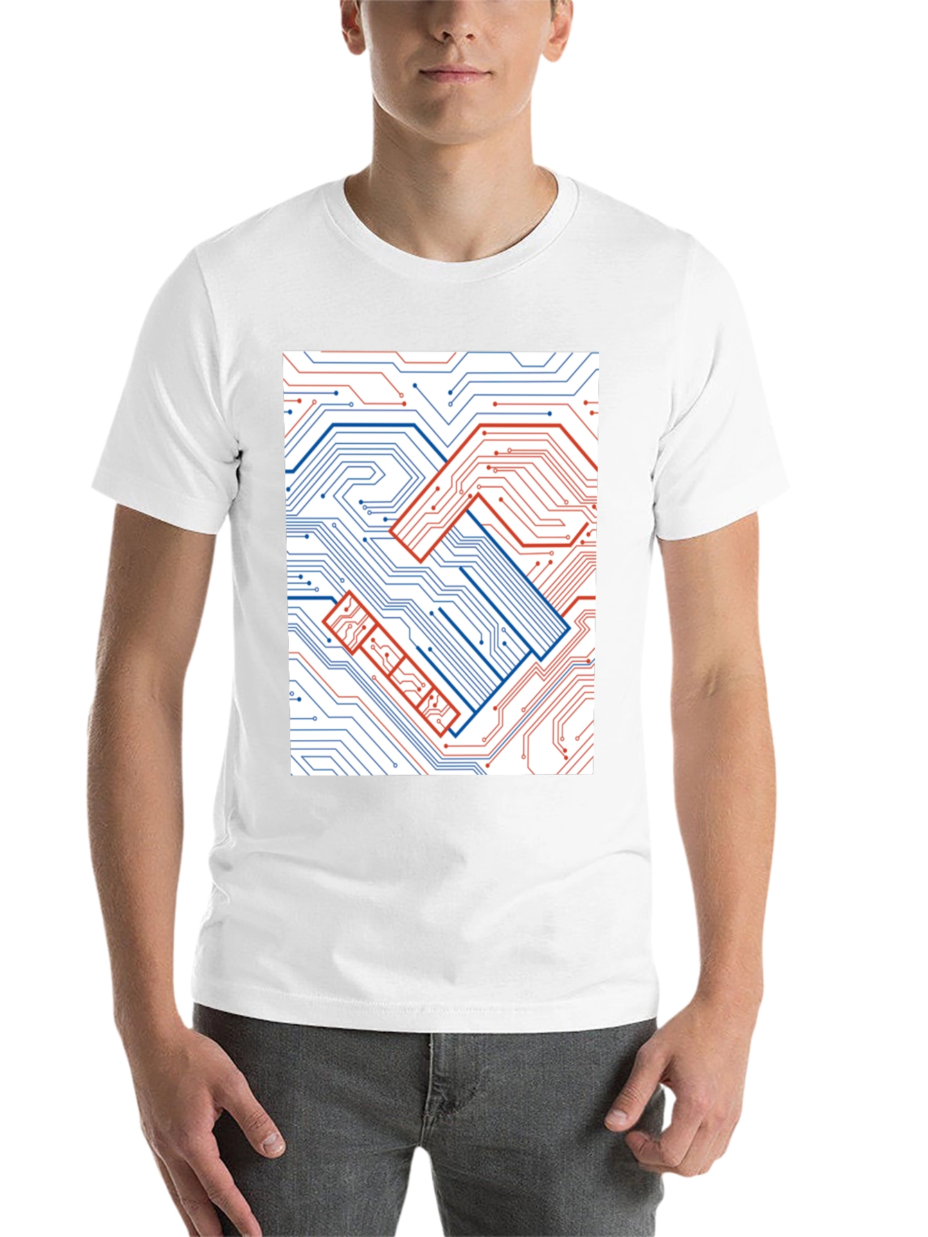 Black Tech Handshake Graphic T-Shirt - Modern Circuit Board Design view 14