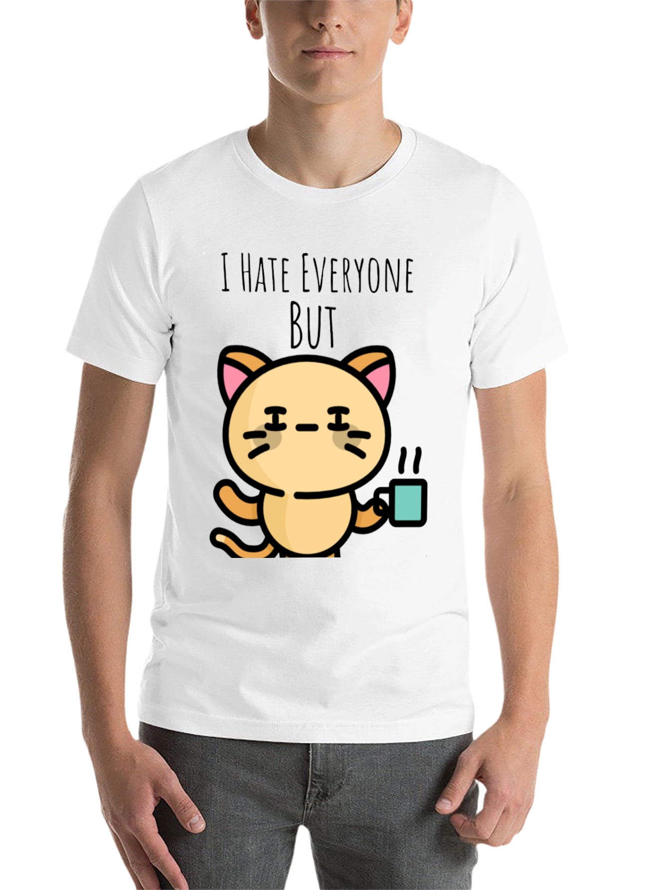 Black I Hate Everyone But Cat T-Shirt view 14