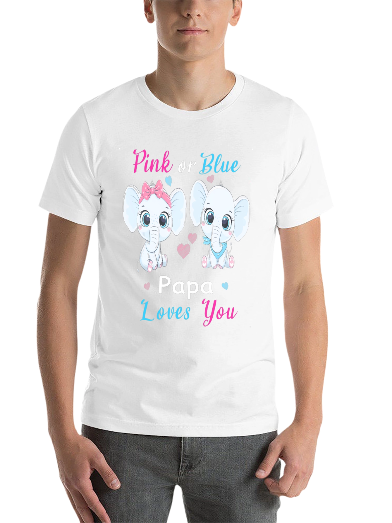 Black Pink or Blue Papa Loves You Baby Shower Gender Reveal T-Shirt view 14