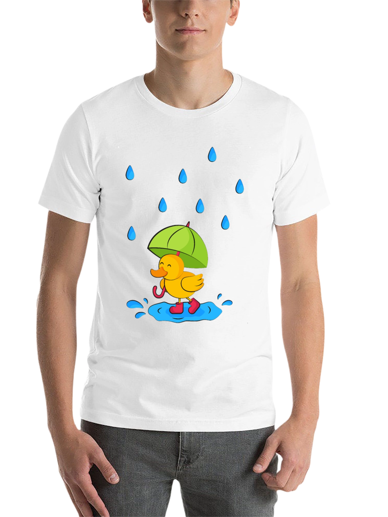 Black Rainy Day Duck T-Shirt - Cute Cartoon Graphic Tee view 14