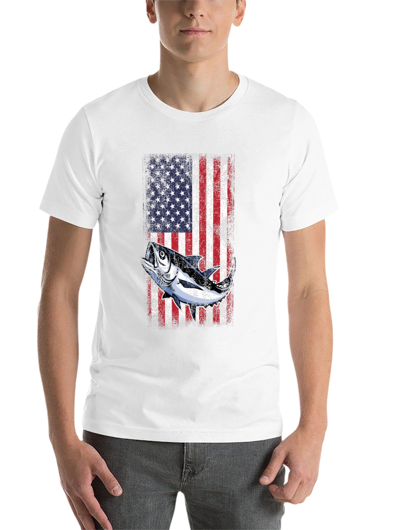 Black American Flag Tuna Fishing T-Shirt view 14