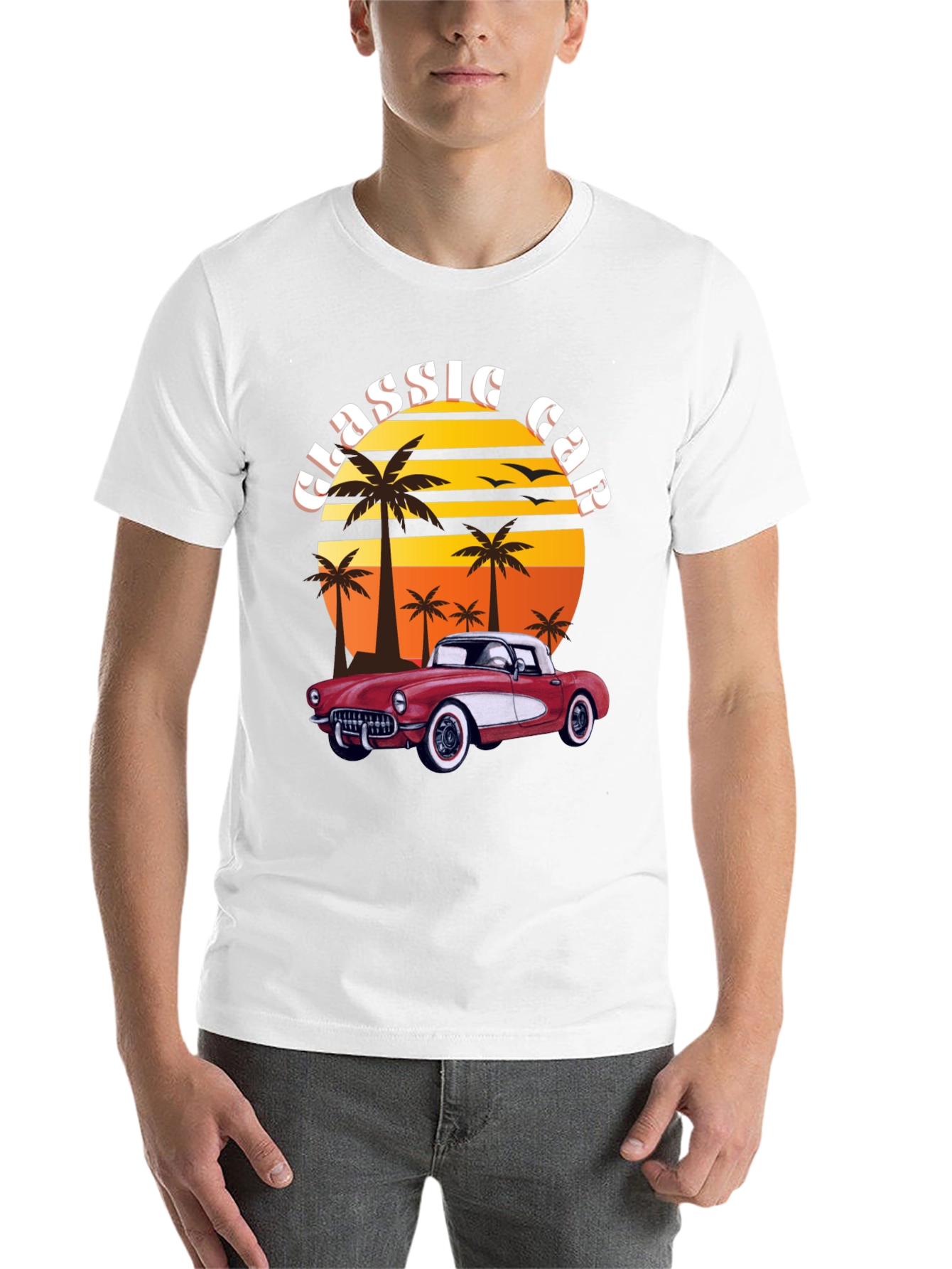Black Classic Car T-Shirt - Retro Sunset Design view 14