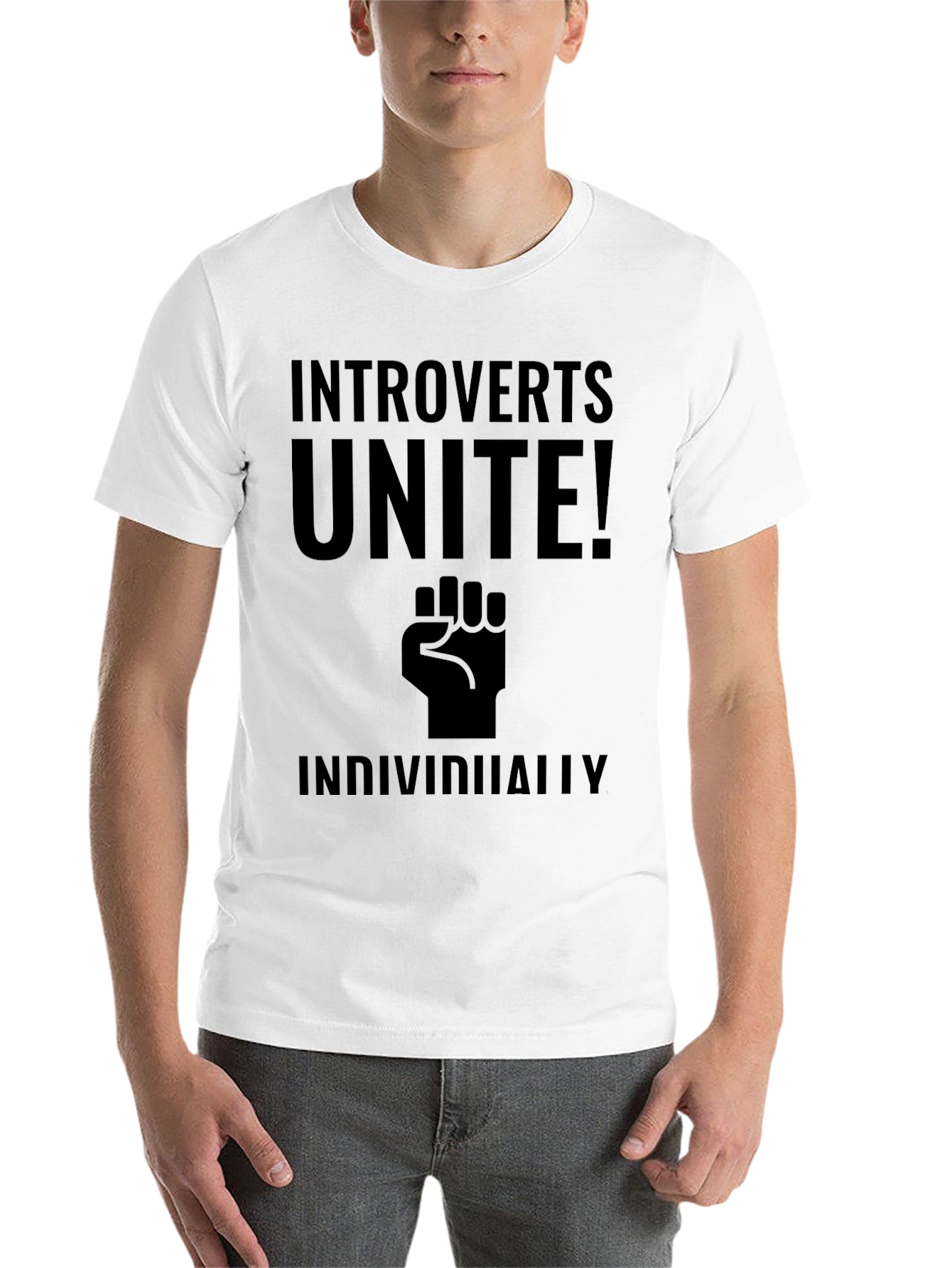 Black Introverts Unite! Funny Graphic T-Shirt view 14