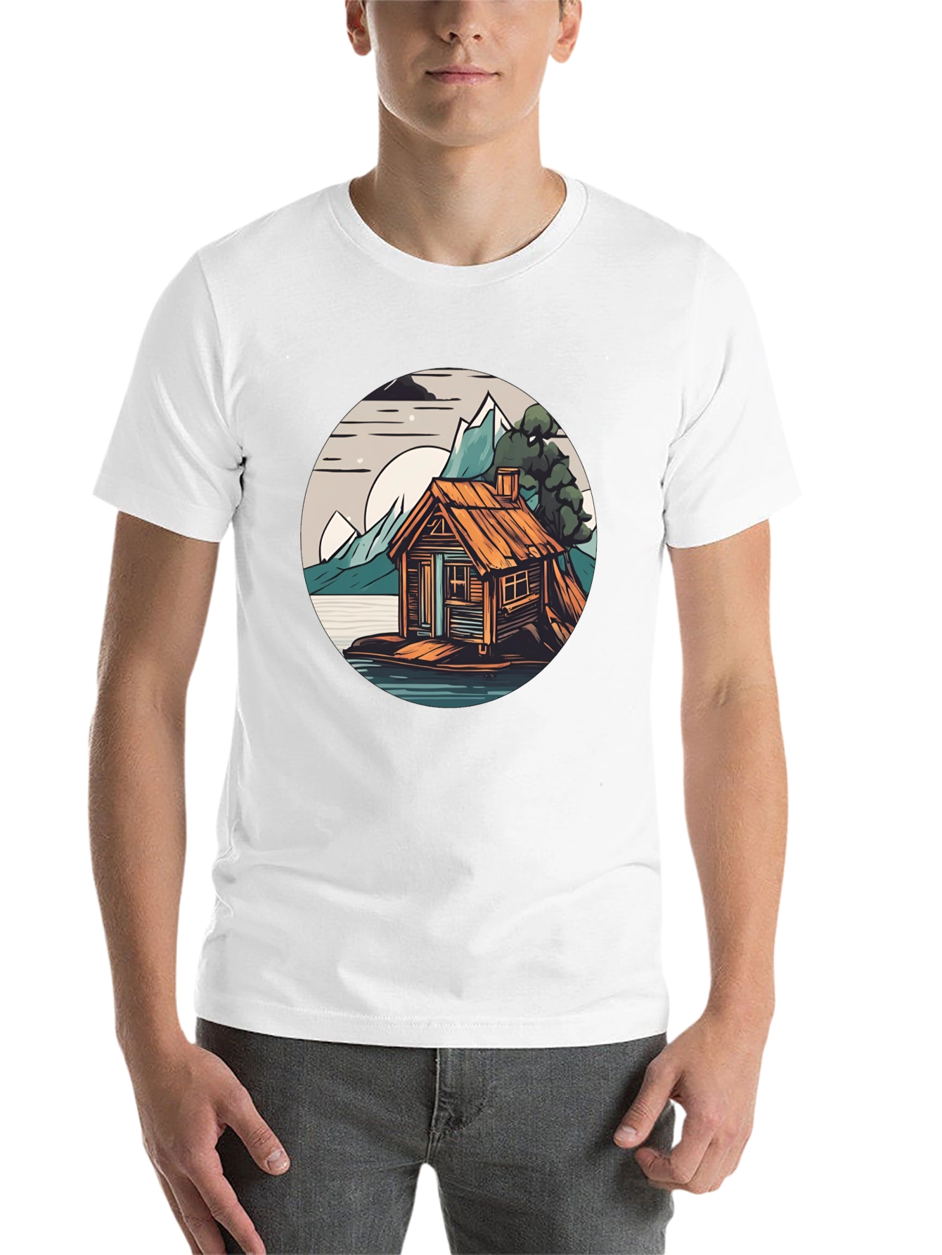 Black Cabin Lake Tee: Nature Graphic Shirt view 14