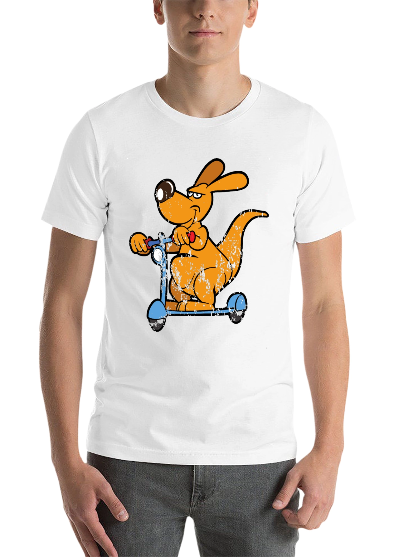 Black Cartoon Kangaroo Scooter Graphic Tee - Cool Black T-Shirt view 14