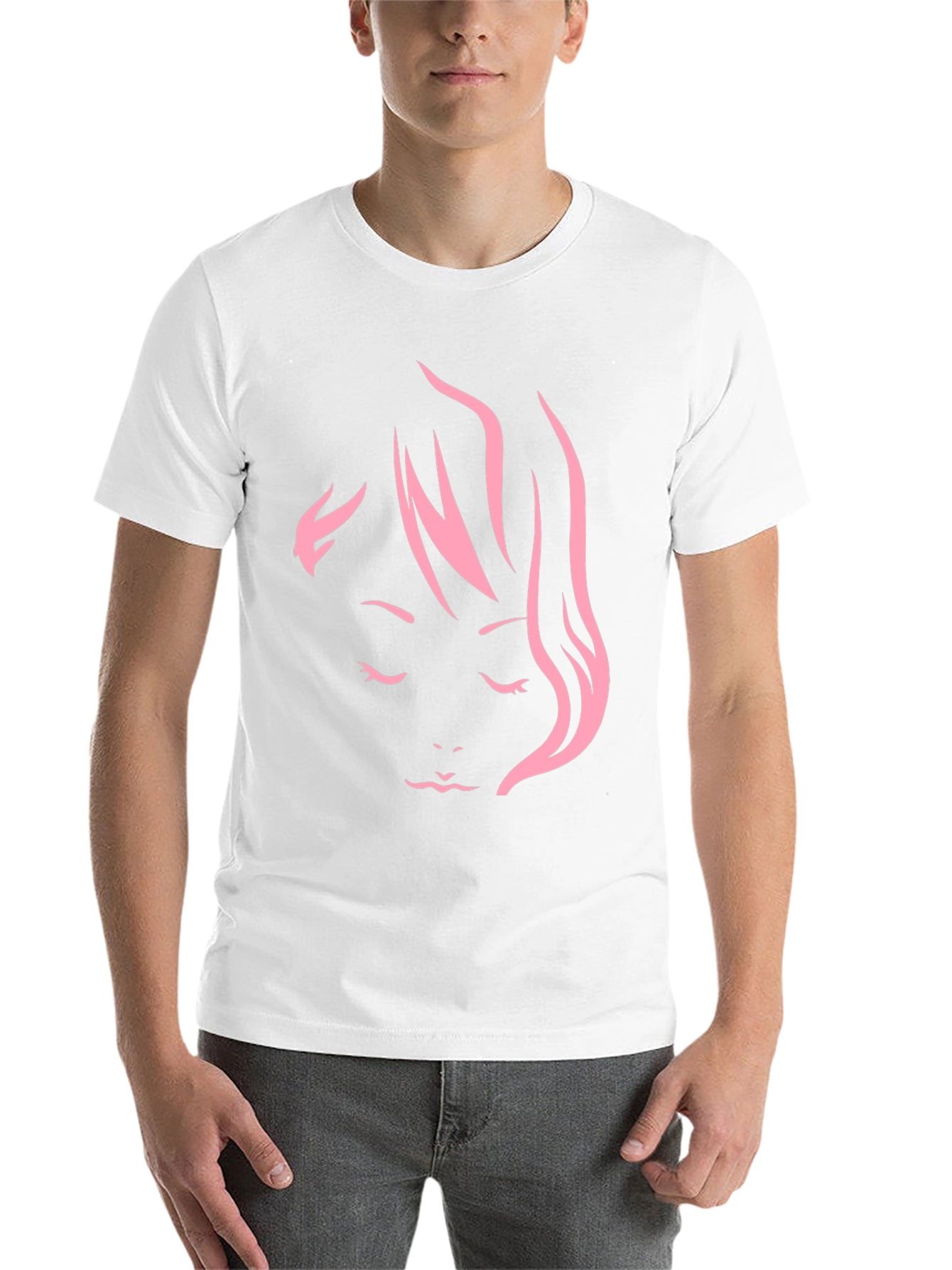 Black Minimalist Pink Woman Face Graphic Tee view 14
