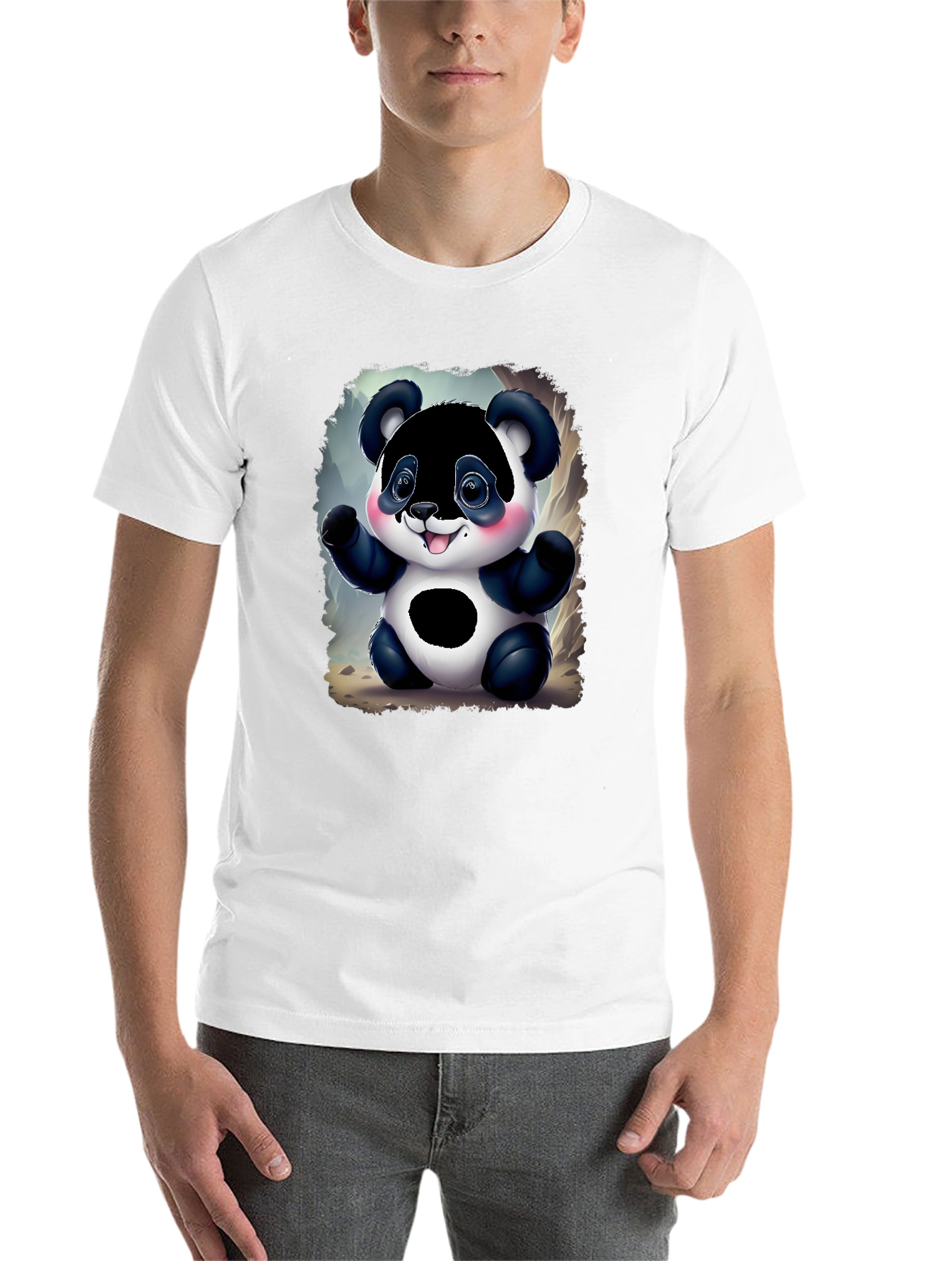 Black Cute Panda Bear Graphic Tee - Black Unisex Shirt view 14