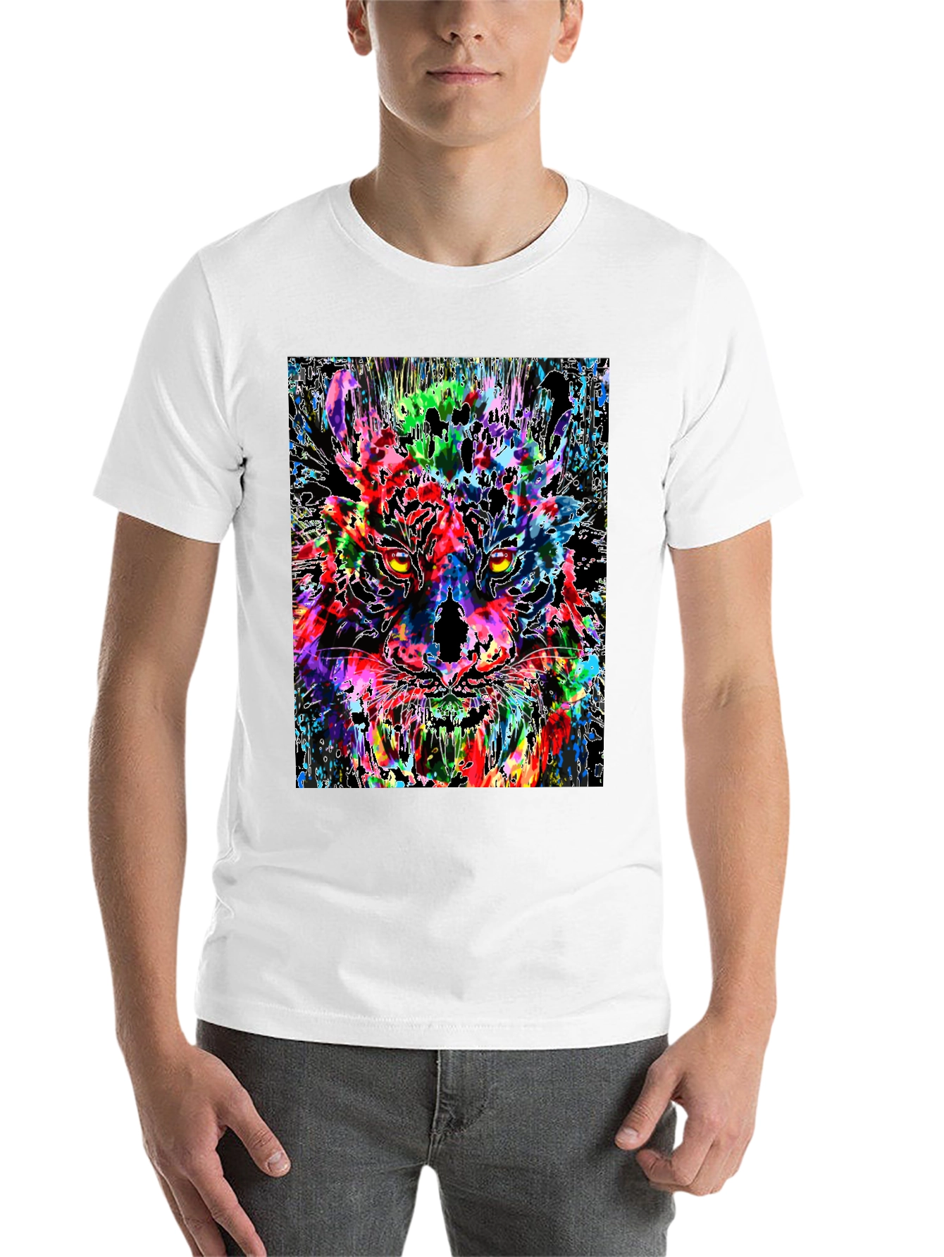Black Colorful Tiger Graphic Print Men's Black T-Shirt view 14