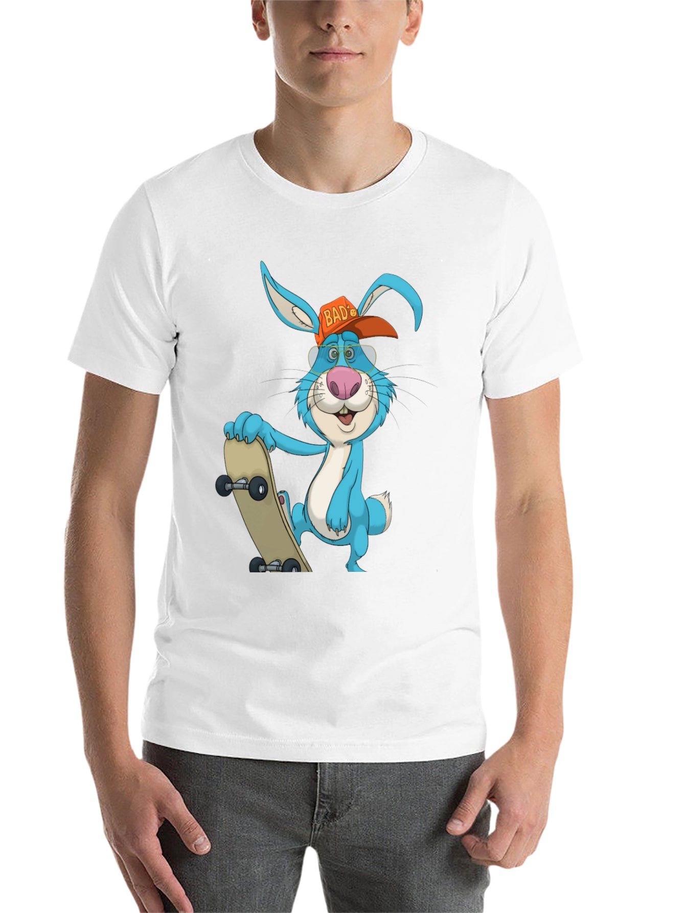 Black Cool Rabbit Skateboarder Graphic T-Shirt view 14