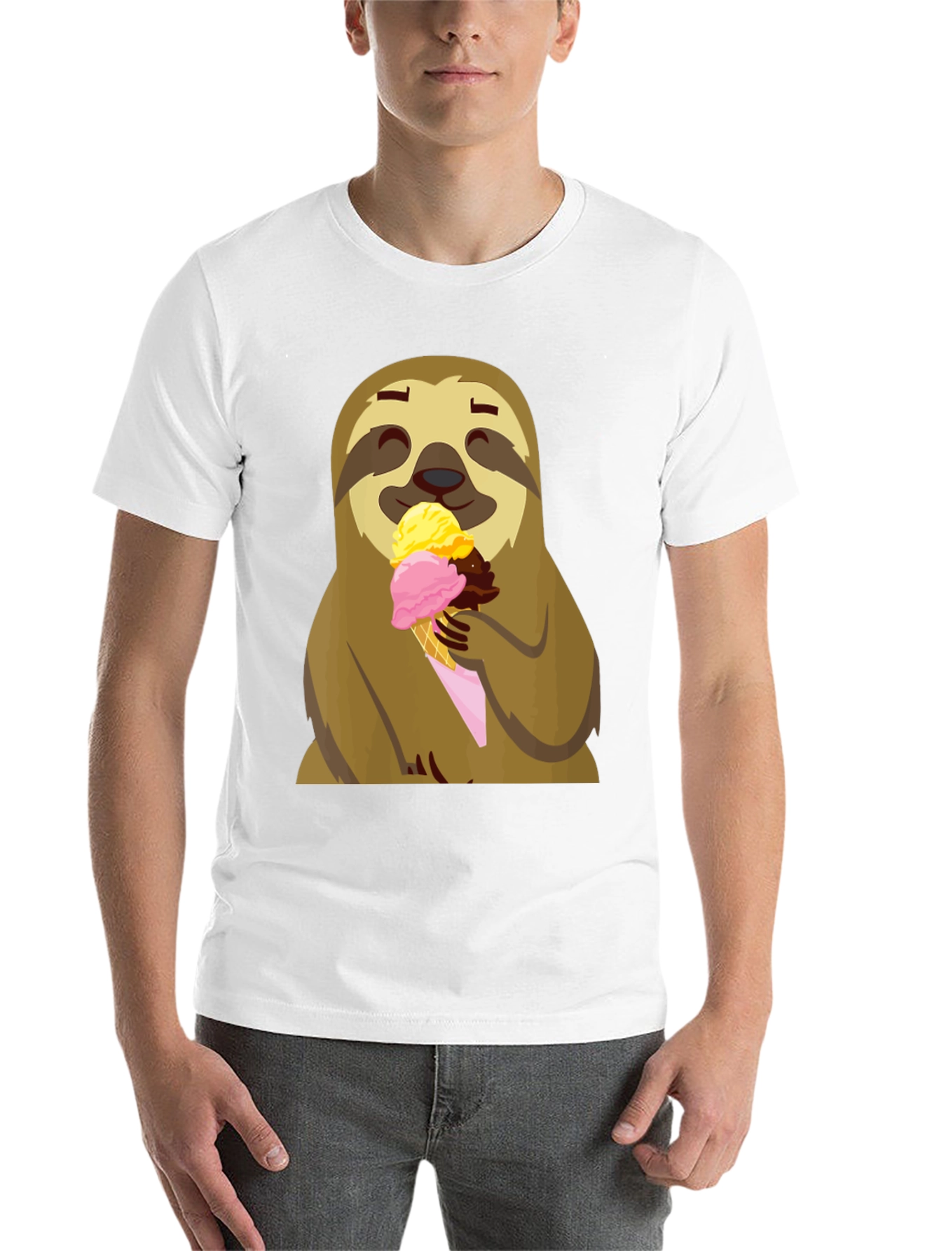 Black Sloth Eating Ice Cream Graphic Tee - Black view 14