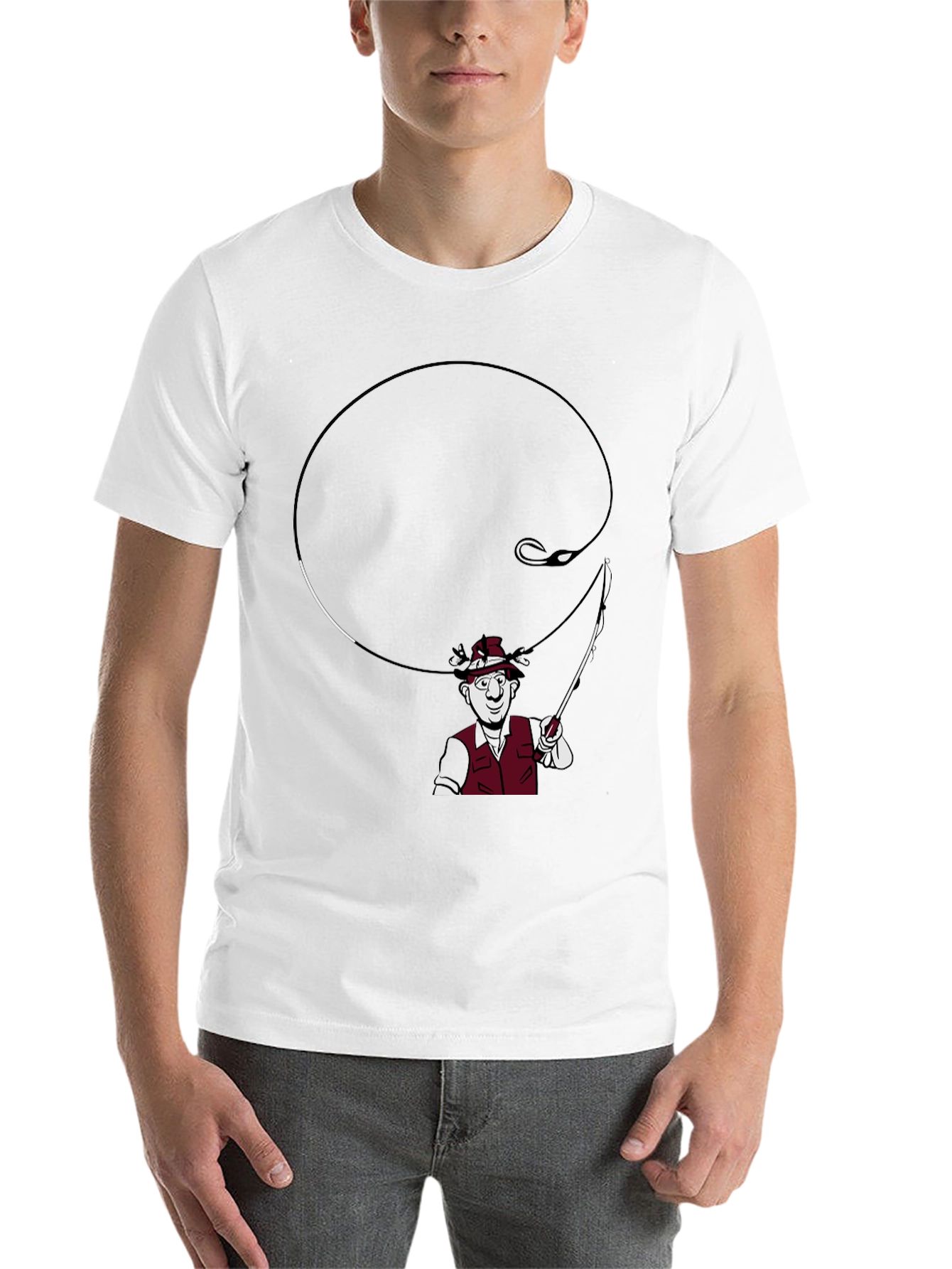 Black Fishing Cartoon Graphic T-Shirt view 14