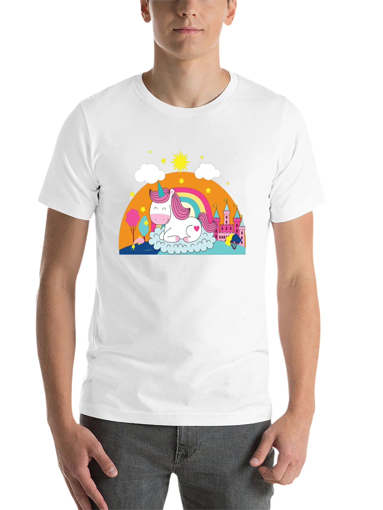 Black Unicorn Rainbow Castle Graphic Tee - Black Cotton Blend view 14
