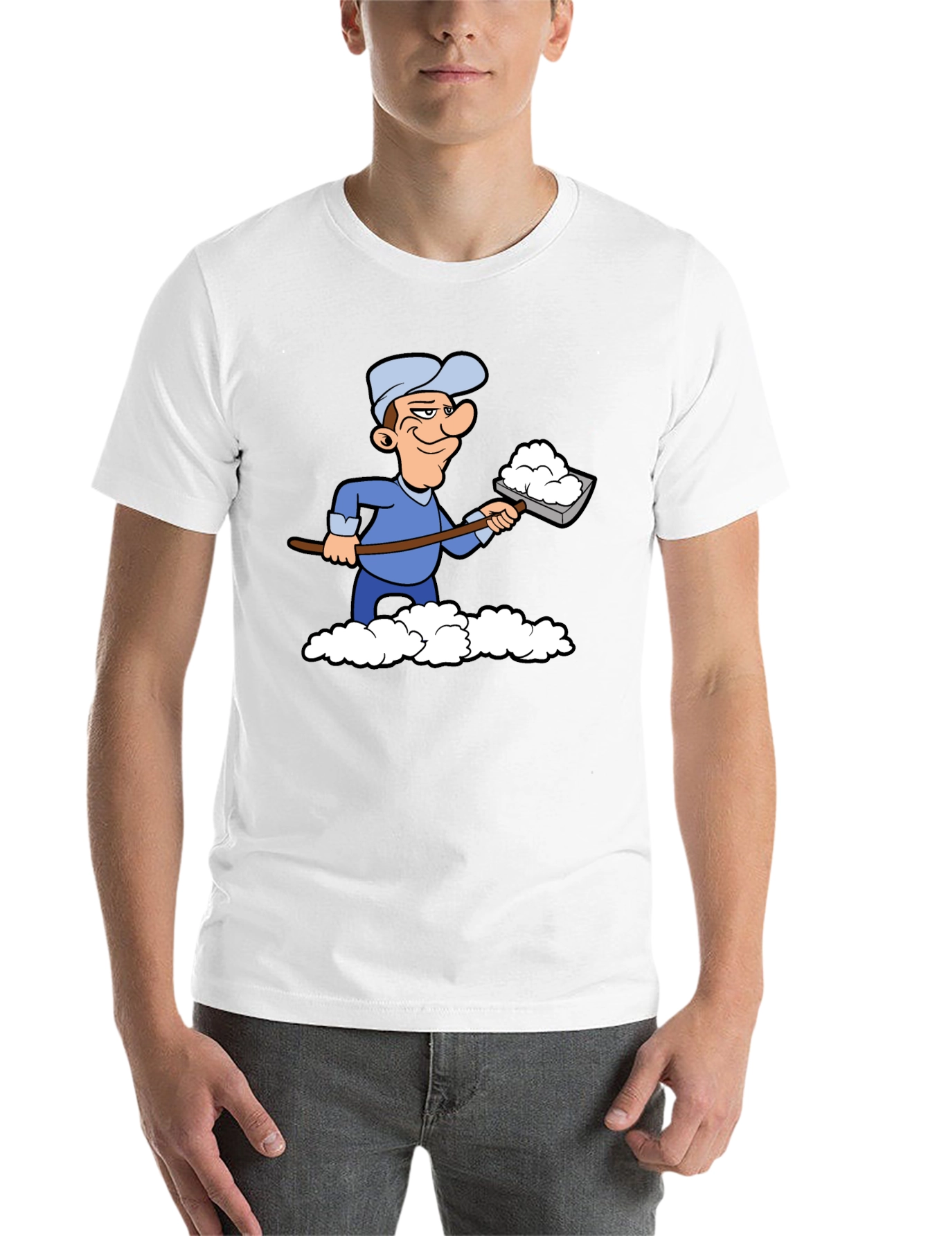 Black Funny Snow Shoveler Cartoon Black T-Shirt view 14