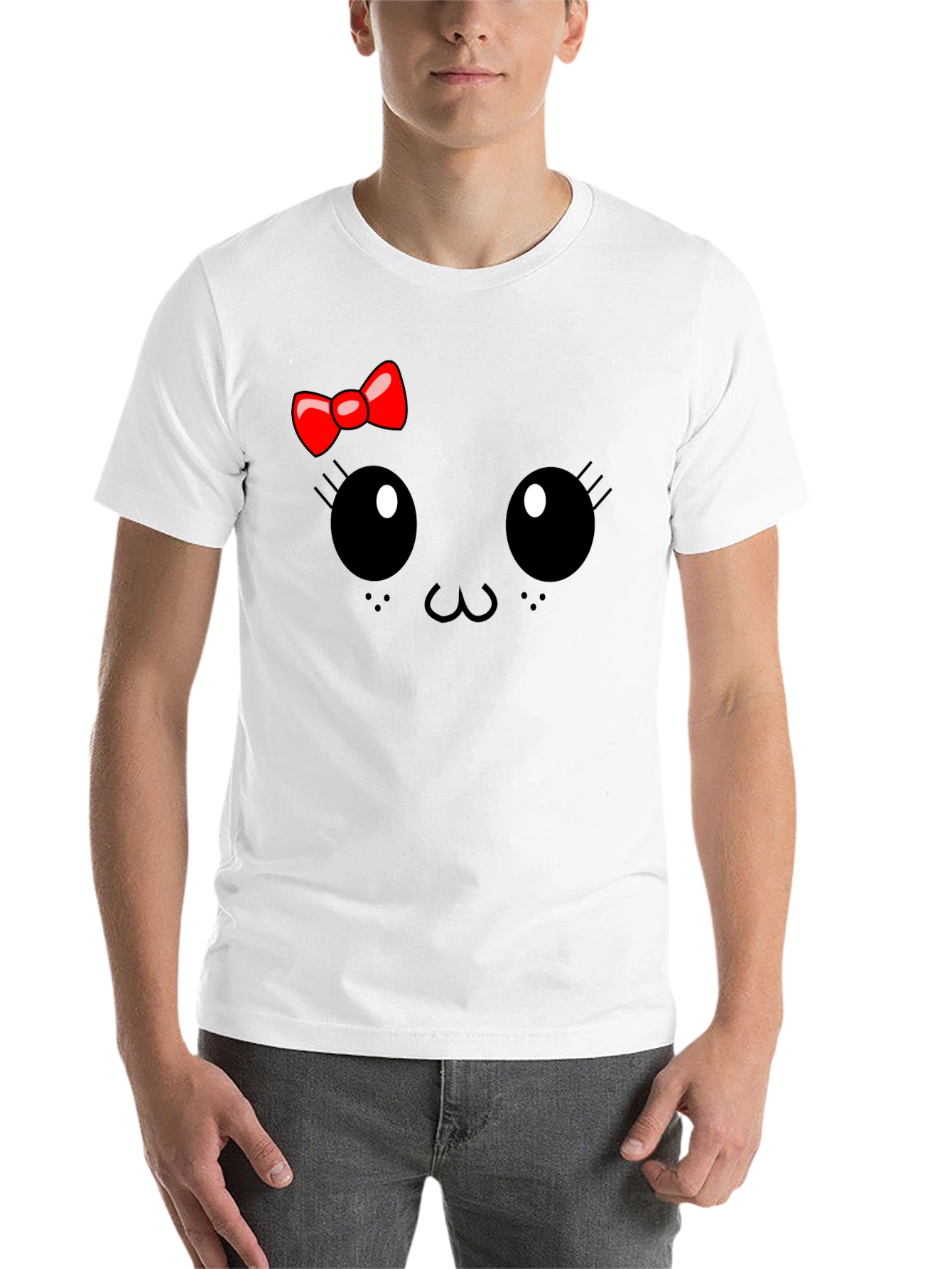 Black Cute Cartoon Face Black T-Shirt view 14