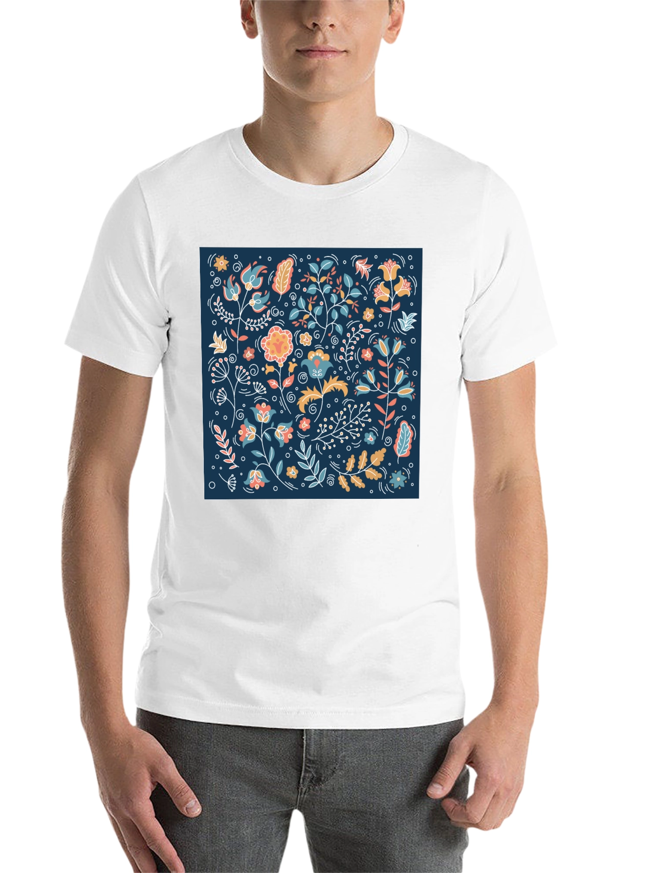 Black Floral Pattern Black T-Shirt view 14