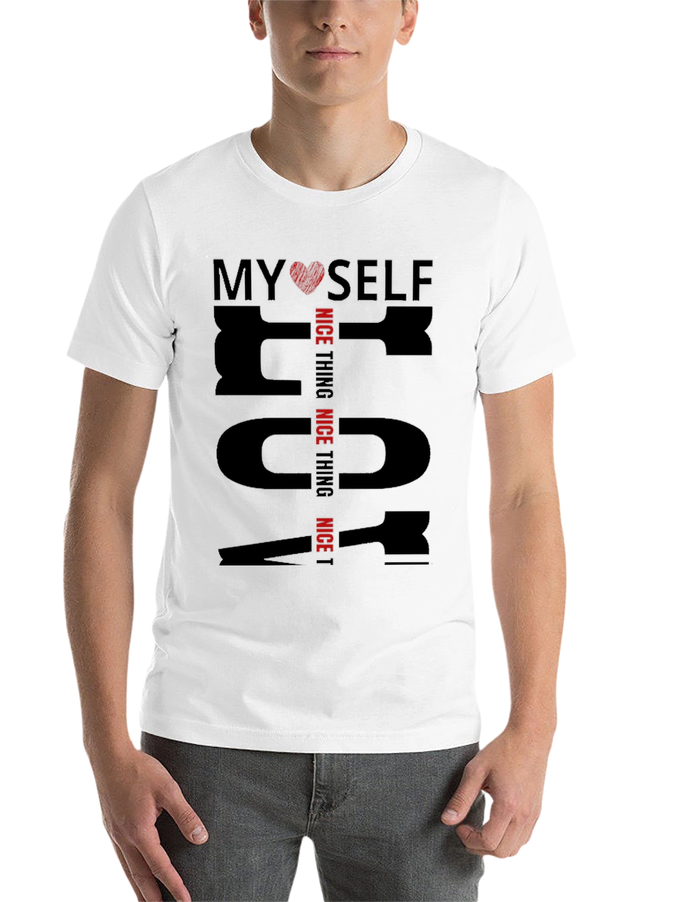 Black My Self T-Shirt Nice Thing, Black Cotton Tee view 14